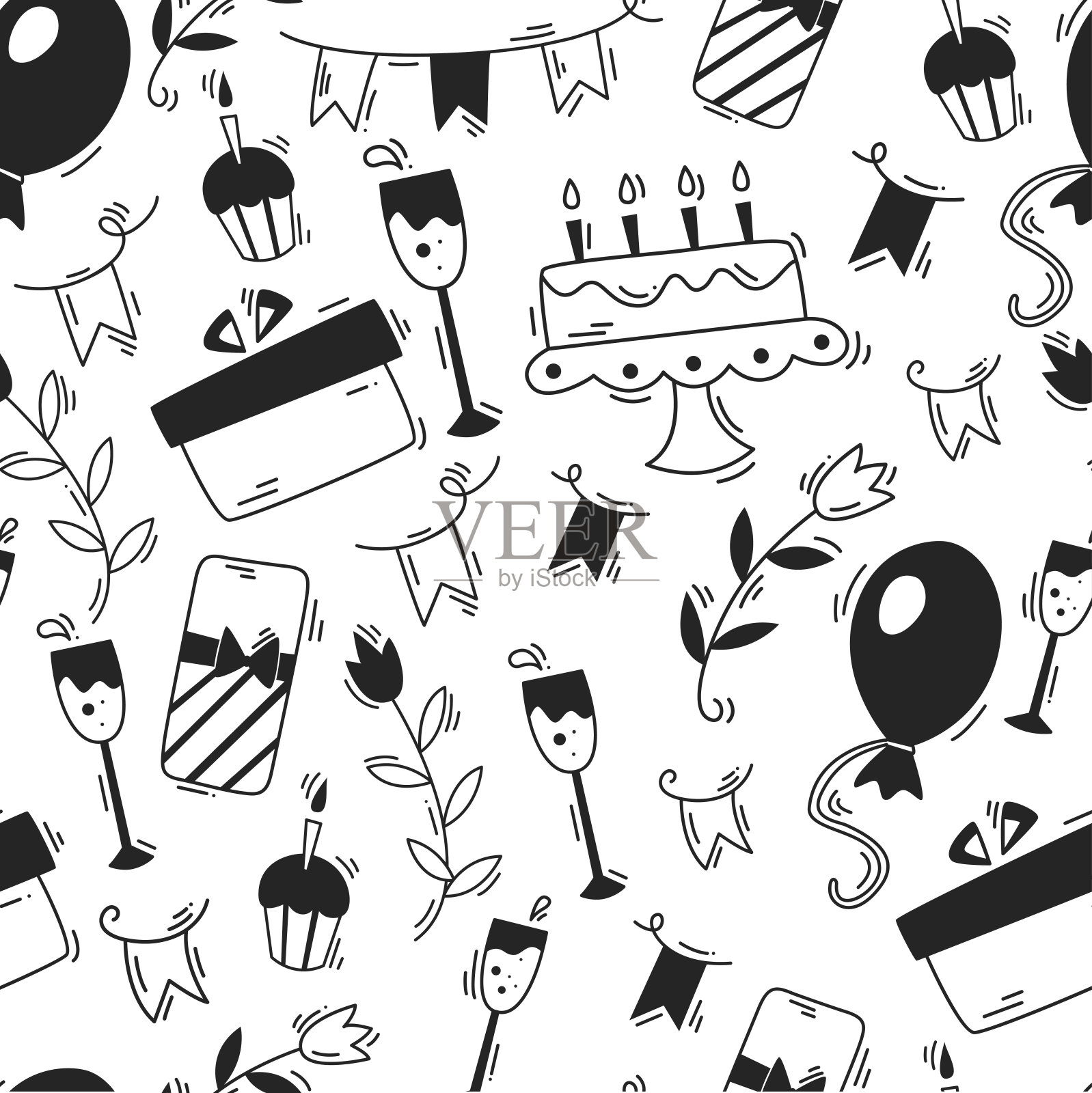 无缝背景与政党元素。插画图片素材