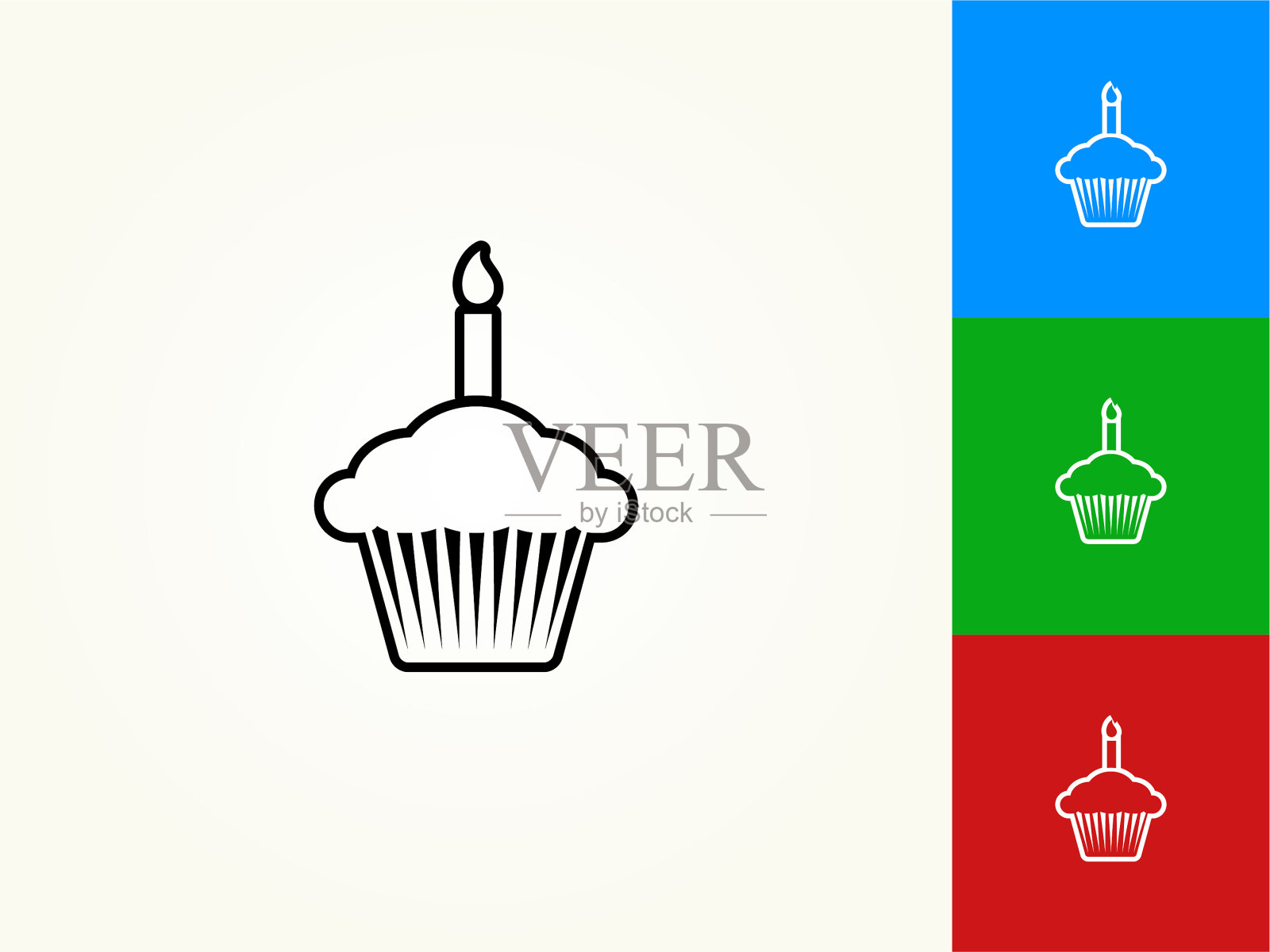 生日纸杯蛋糕黑色描边线性图标插画图片素材