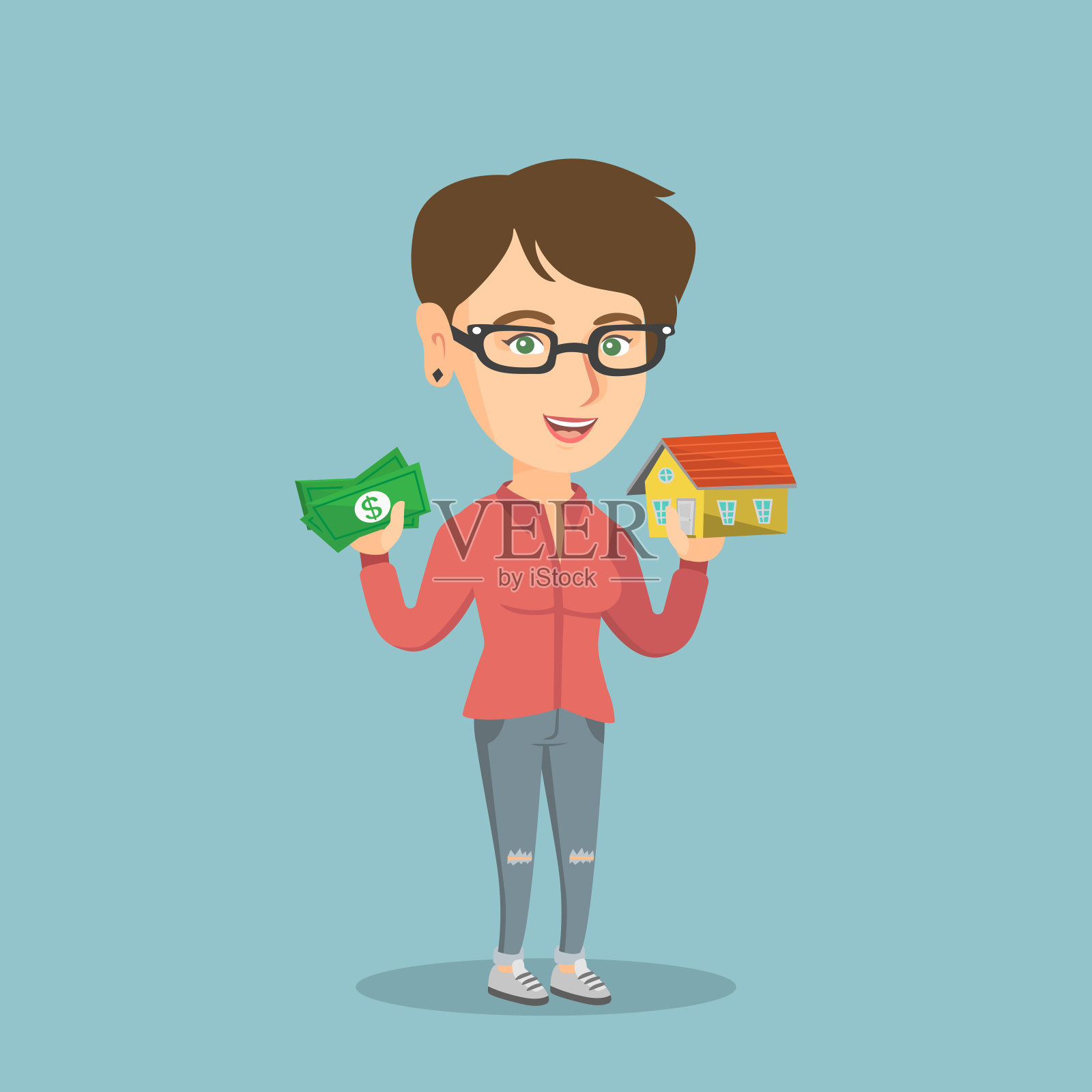 白人妇女贷款买房插画图片素材