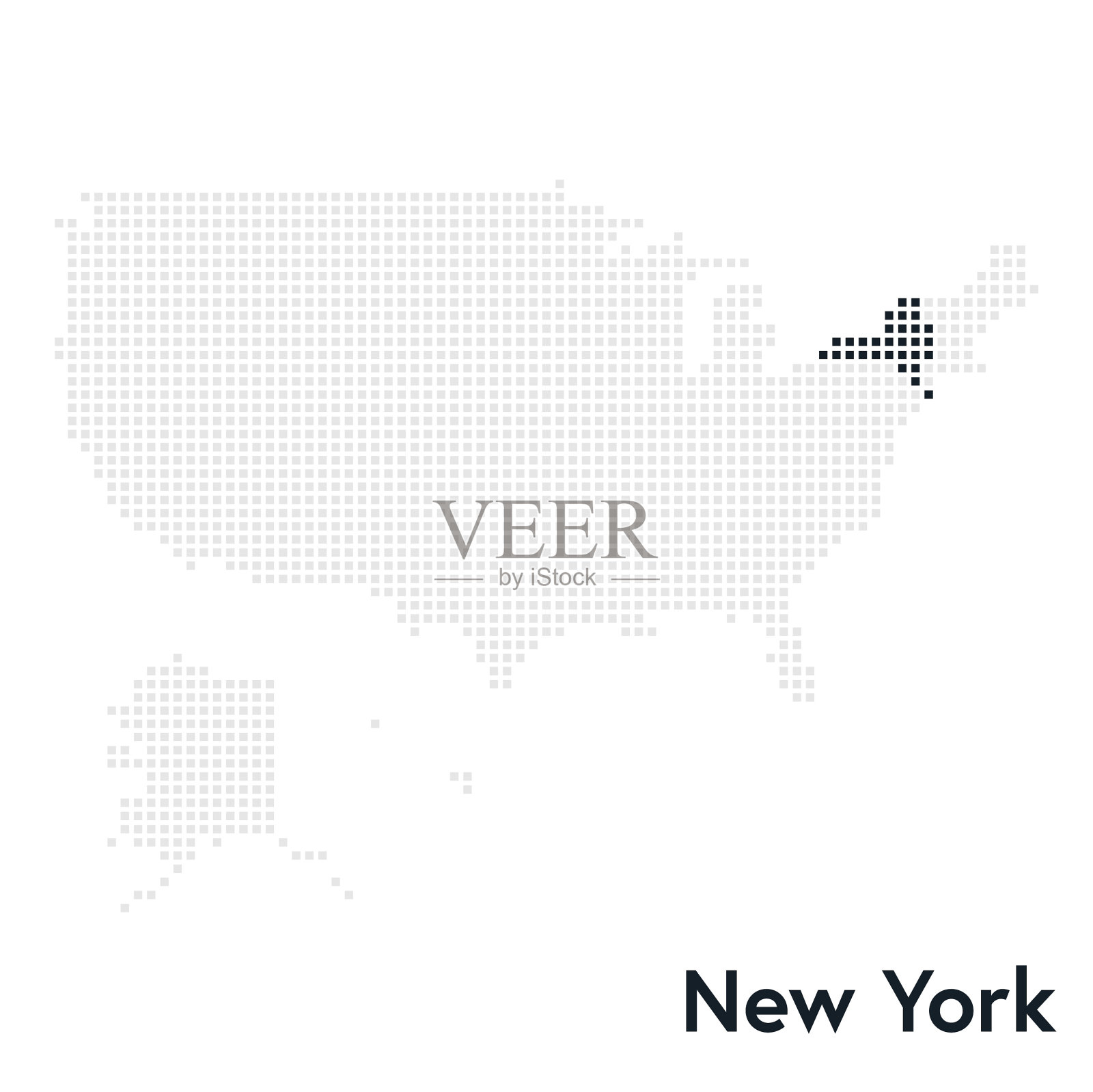 像素化的美国地图与纽约州突出显示插画图片素材