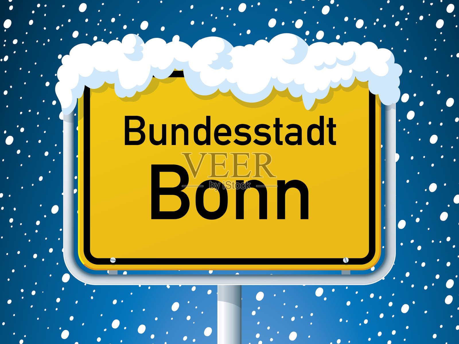德国波恩城市道路标志冬天下雪插画图片素材