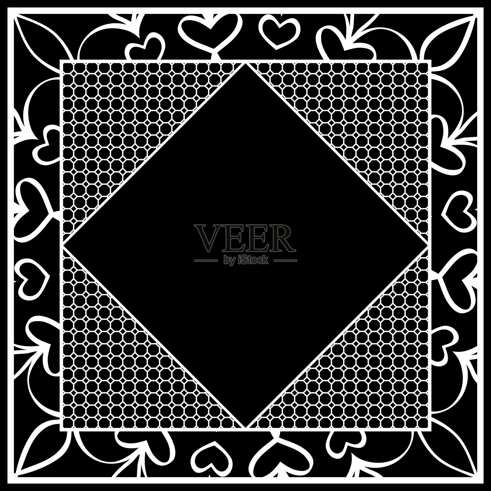 框架与花卉花边装饰织物设计。矢量插图。黑、白颜色插画图片素材