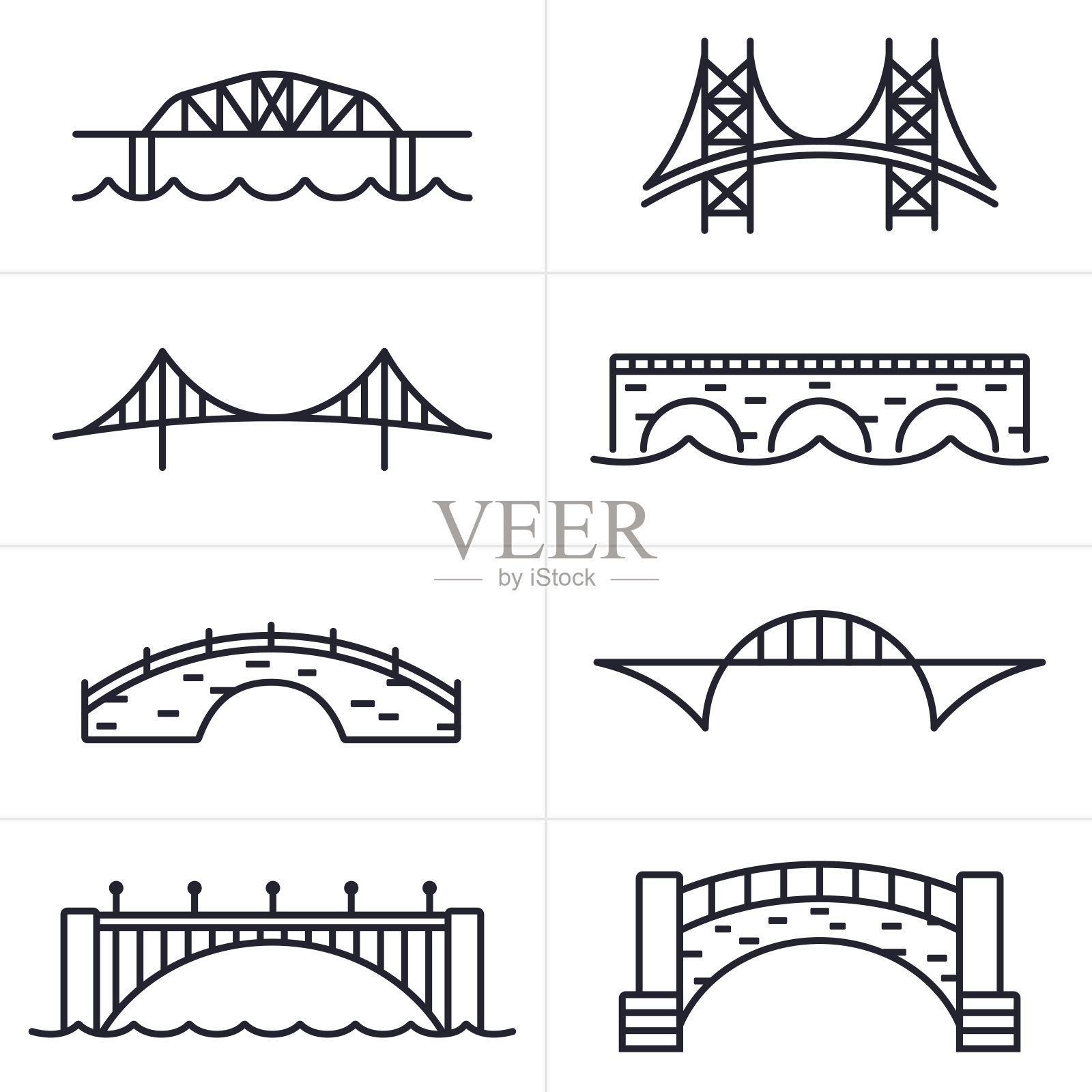 桥梁和拱门图标和符号设计元素图片
