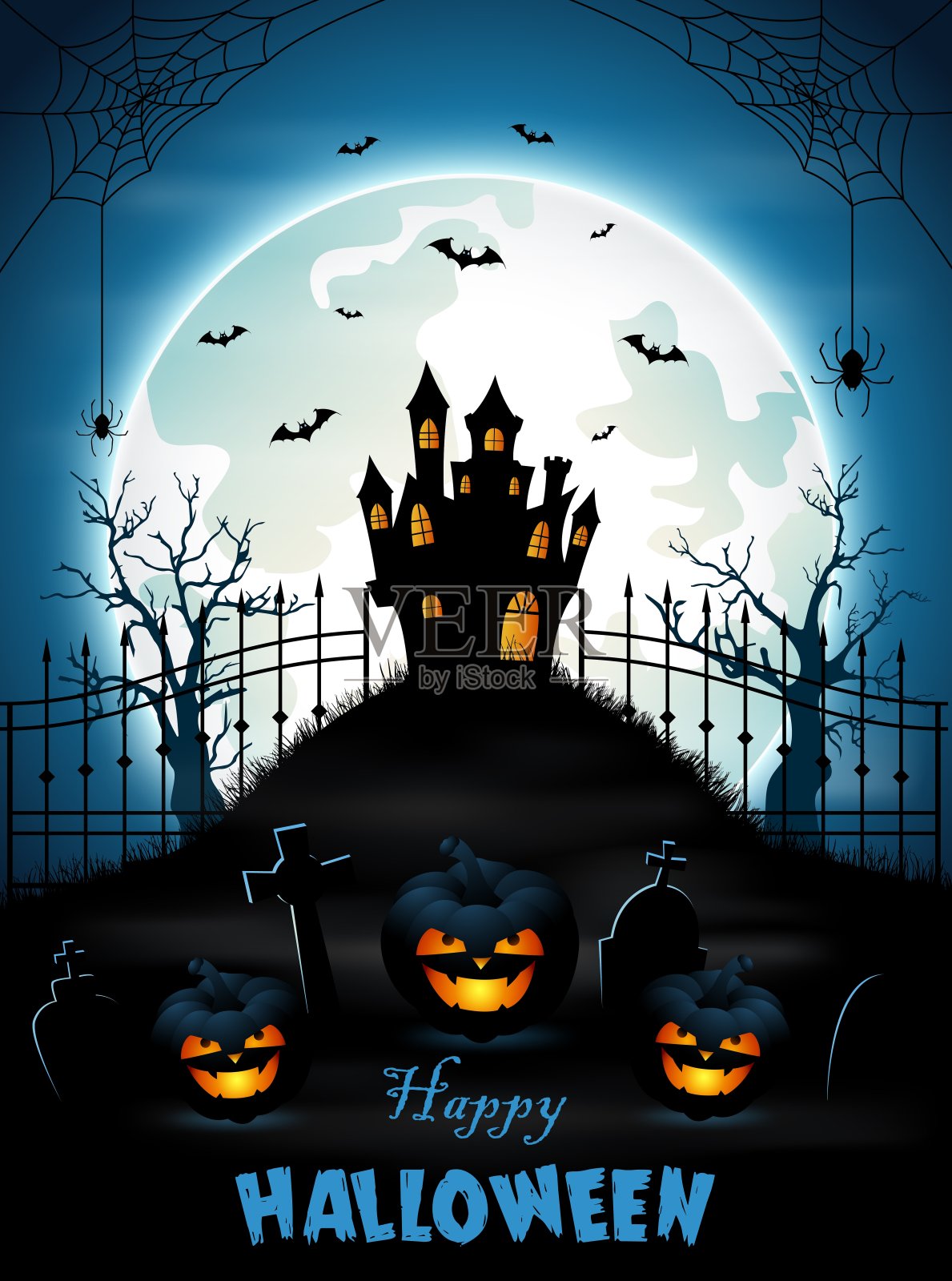 万圣节背景与墓地和蝙蝠设计模板素材