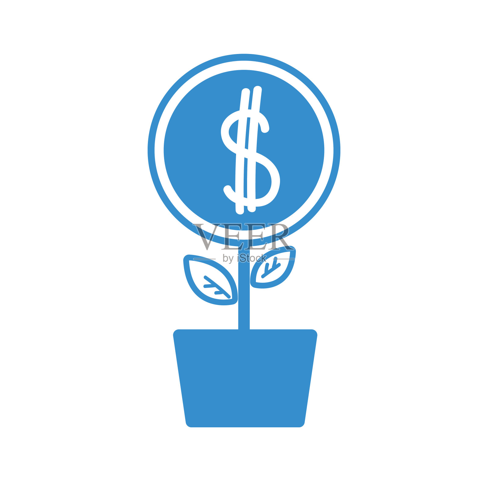 剪影硬币植物与叶片和花盆设计元素图片