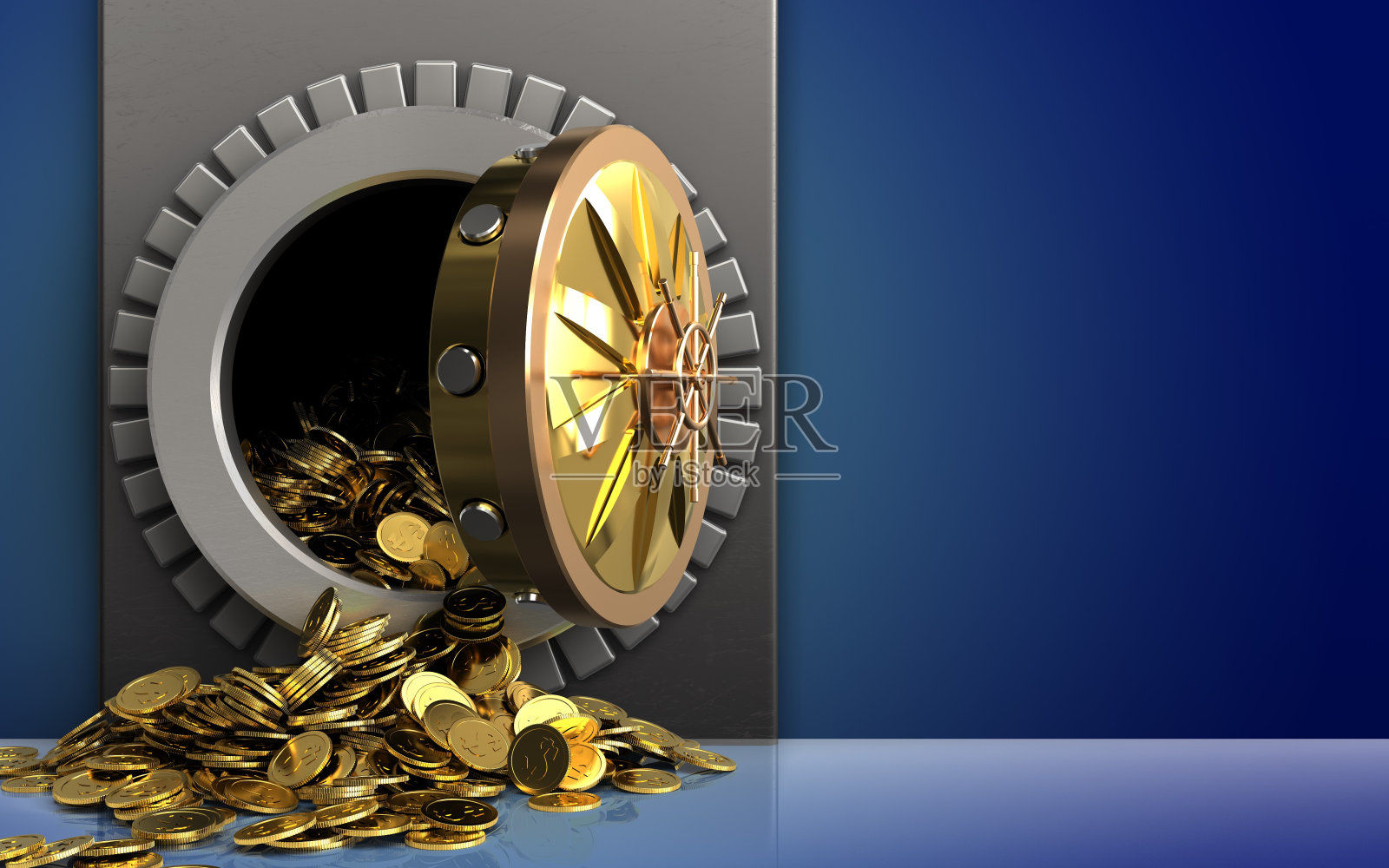 3d金币在蓝色之上照片摄影图片