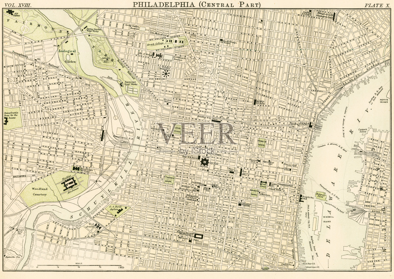 1885年费城地图插画图片素材