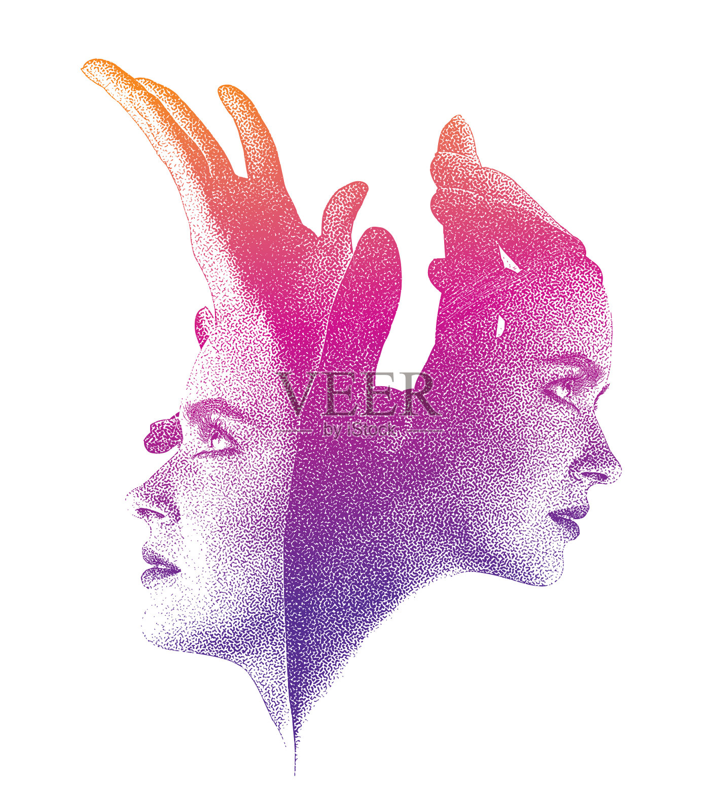 脸和手向上插画图片素材