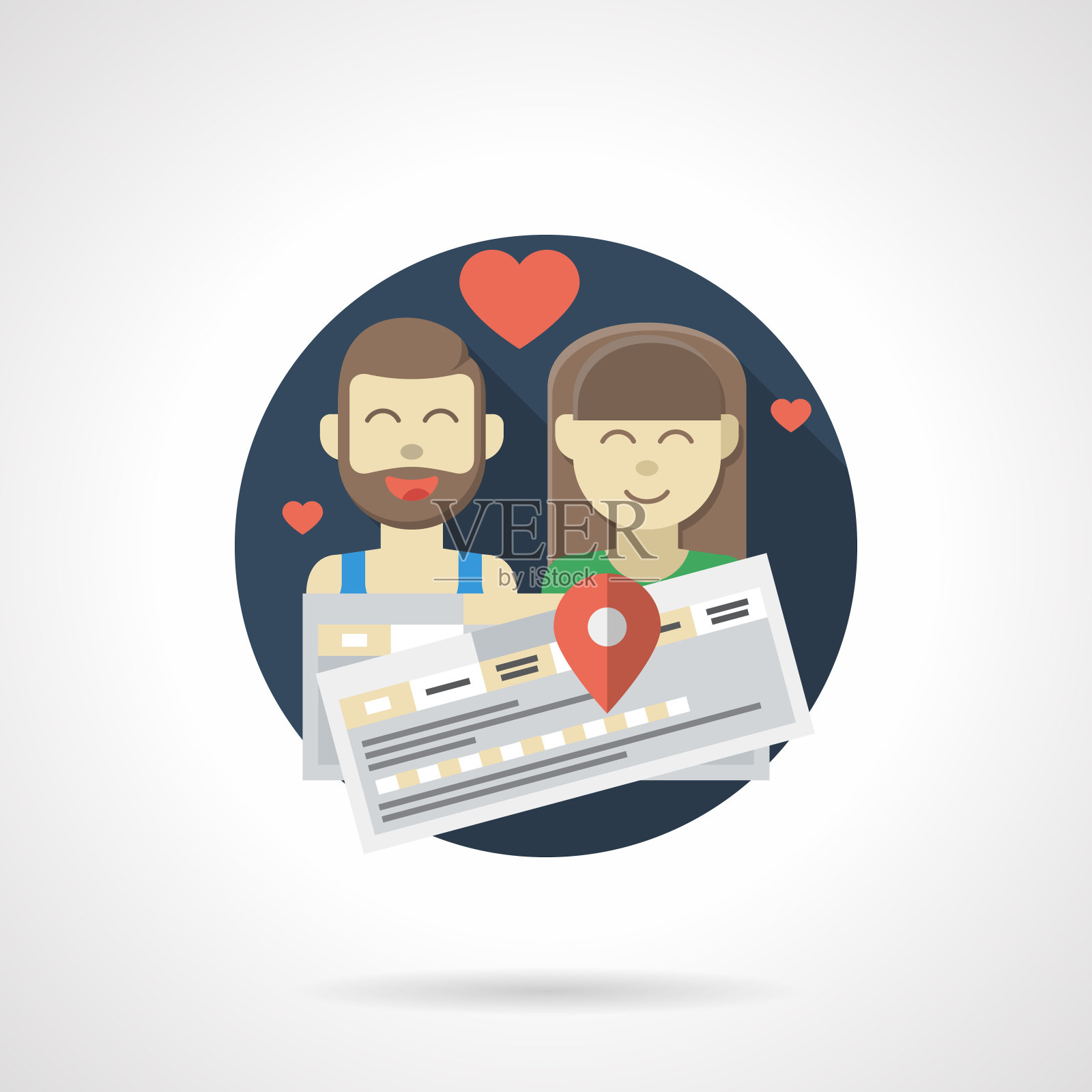 一对旅行颜色详细矢量图标插画图片素材