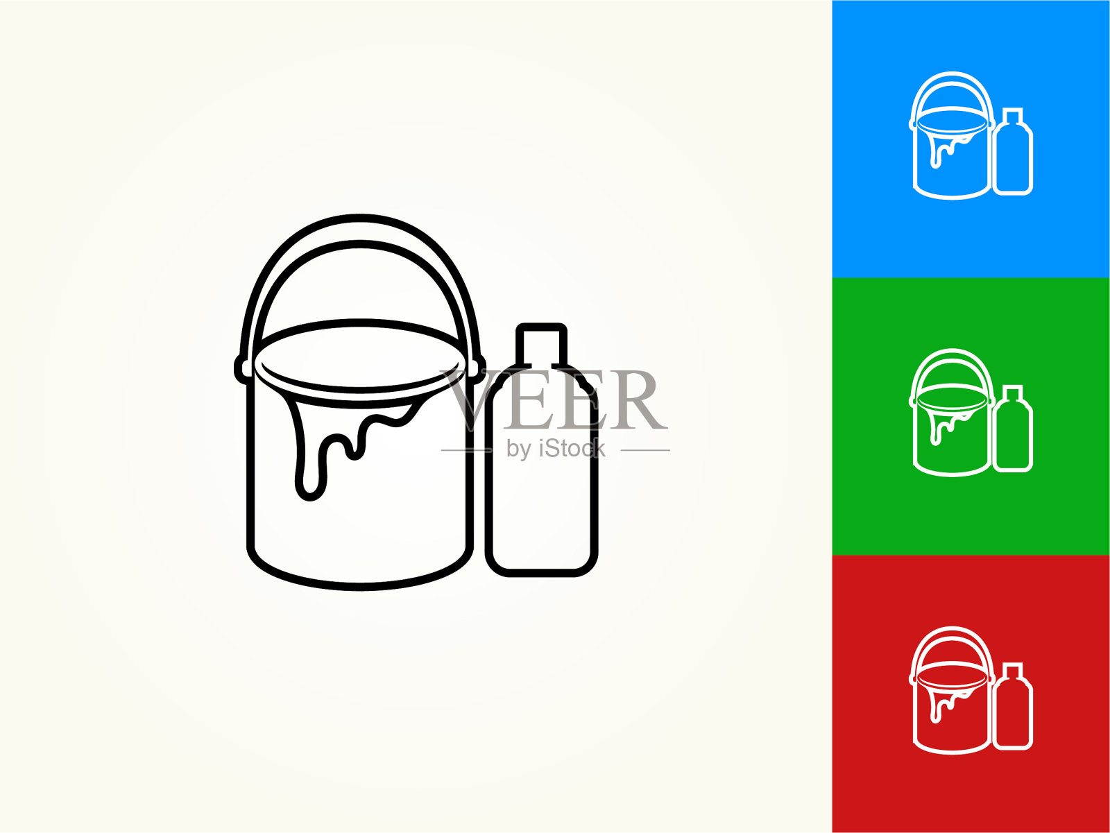 油漆桶和喷雾罐黑色描边线性图标插画图片素材