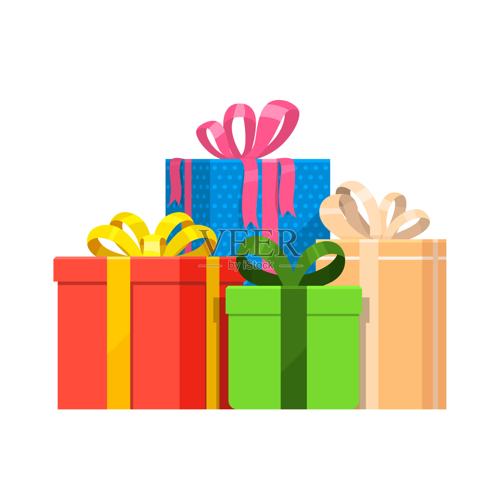 礼盒包装组成事件问候对象生日孤立在白色矢量插图设计元素图片