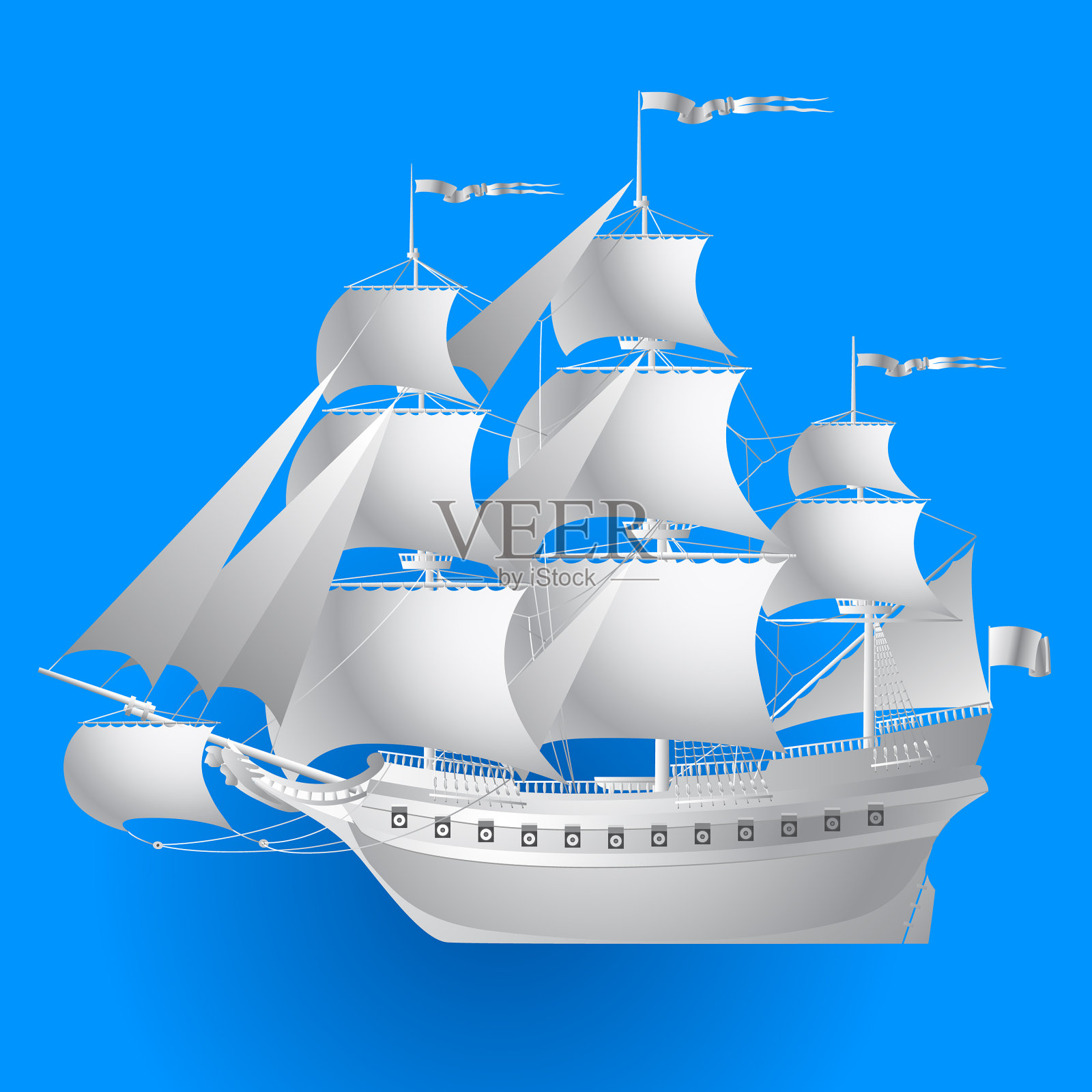 蓝色背景上的纸帆船插画图片素材