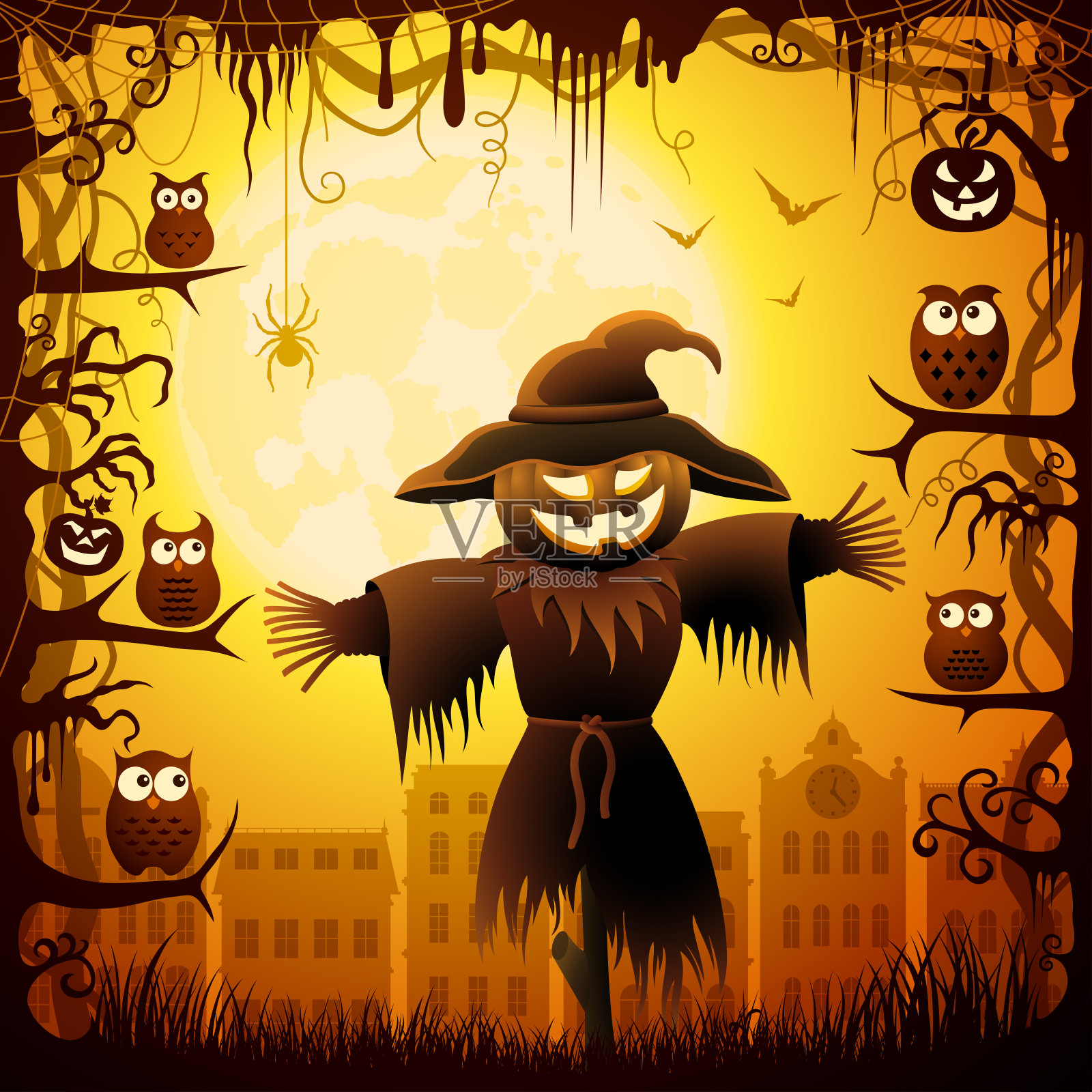 万圣节稻草人党插画图片素材