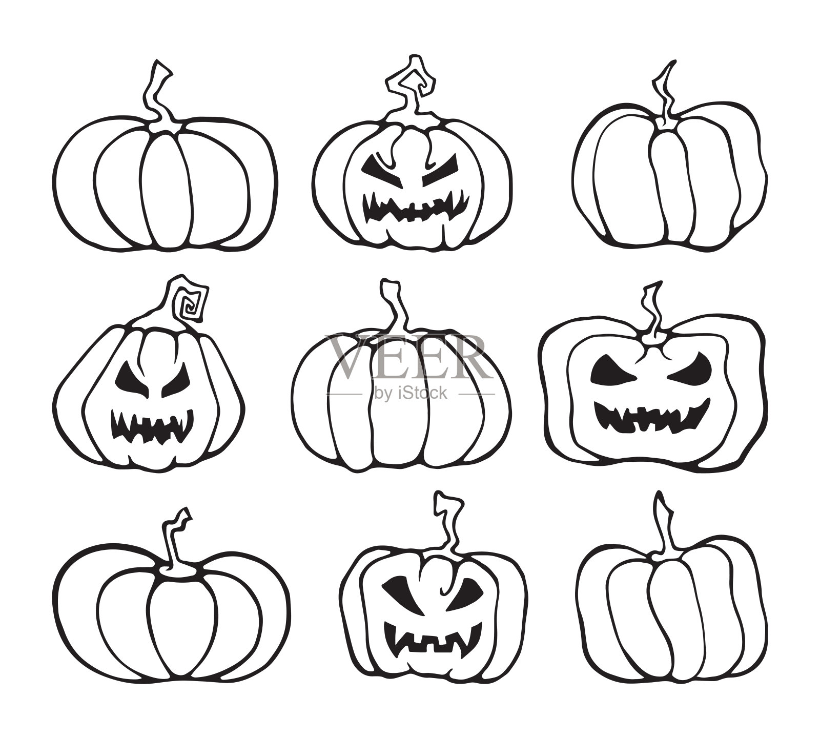 矢量万圣节南瓜漫画集。卡通系列。设计元素图片