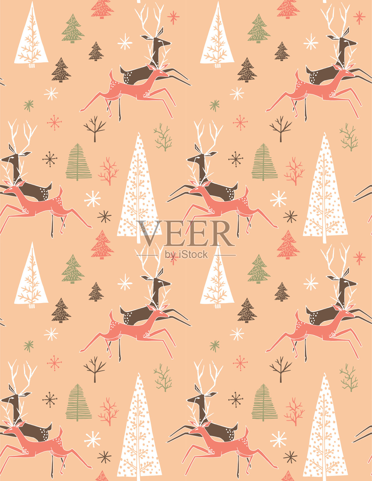 20世纪60年代风格圣诞节无缝图案插画图片素材