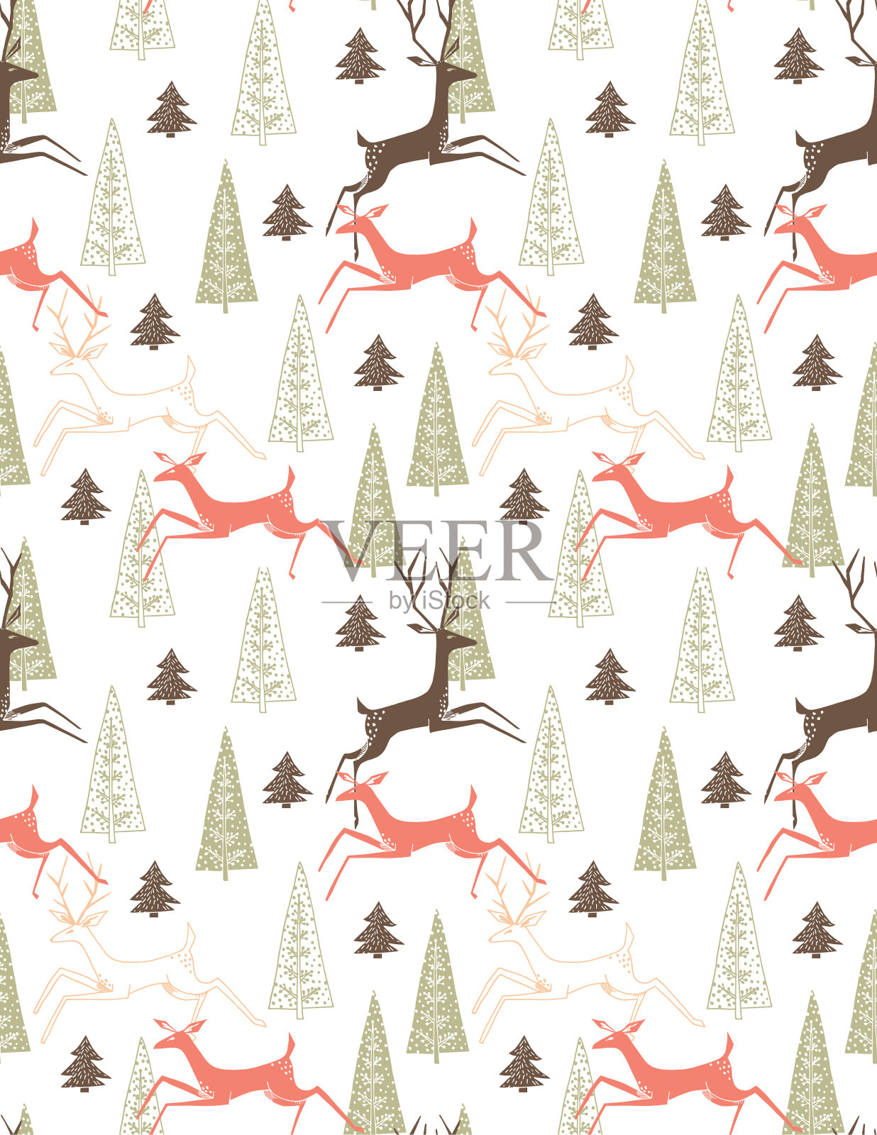 20世纪60年代风格圣诞节无缝图案插画图片素材