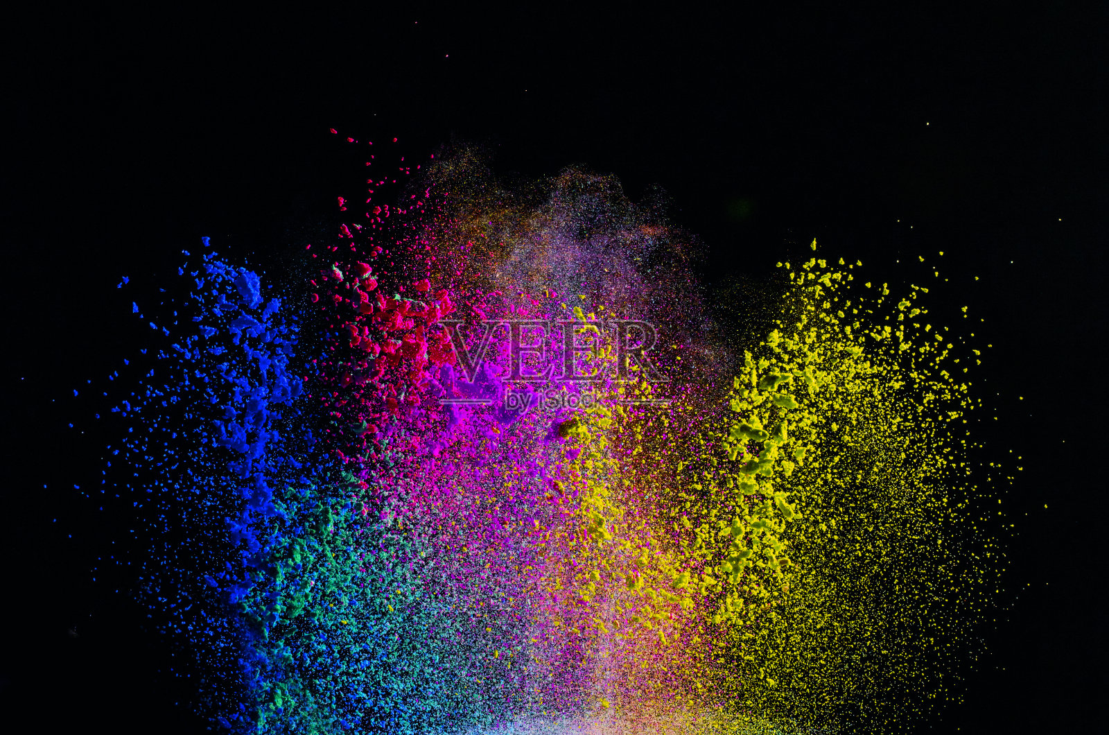 彩色尘埃爆炸的冻结运动照片摄影图片