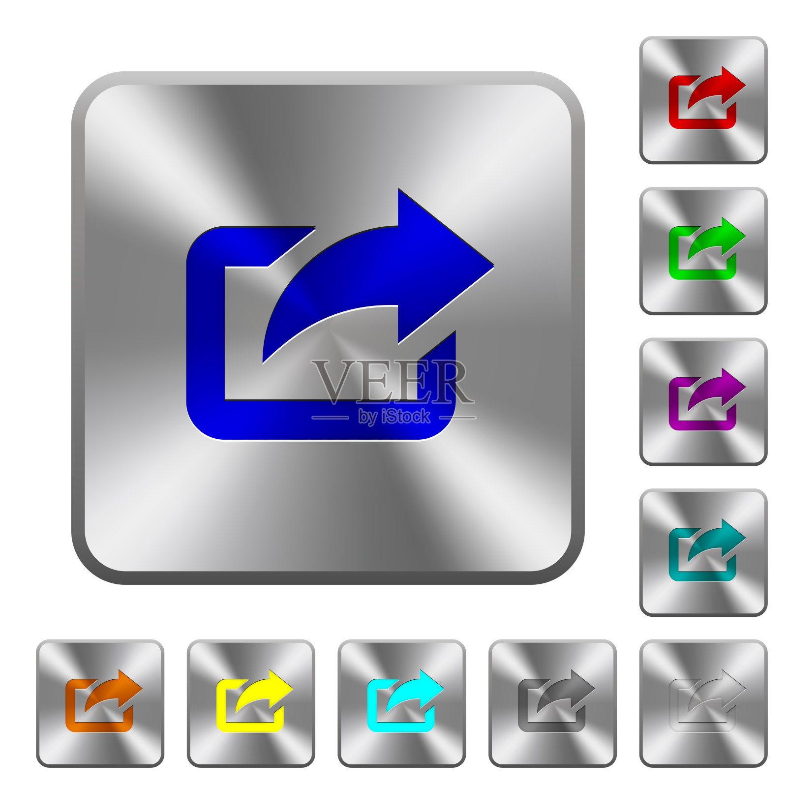 出口与右上角箭头圆形方形钢按钮设计元素图片