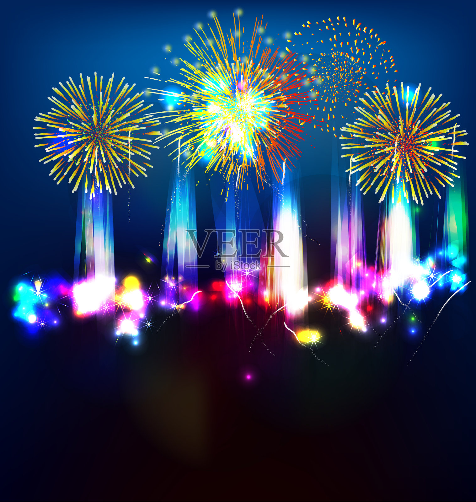逼真多彩的烟花背景插画图片素材