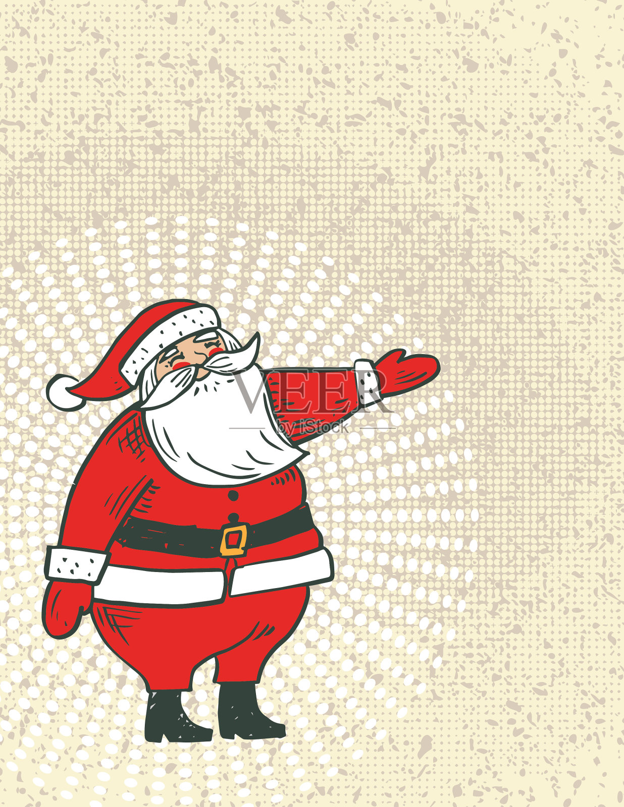 复古圣诞卡与手绘圣诞老人和纹理背景插画图片素材