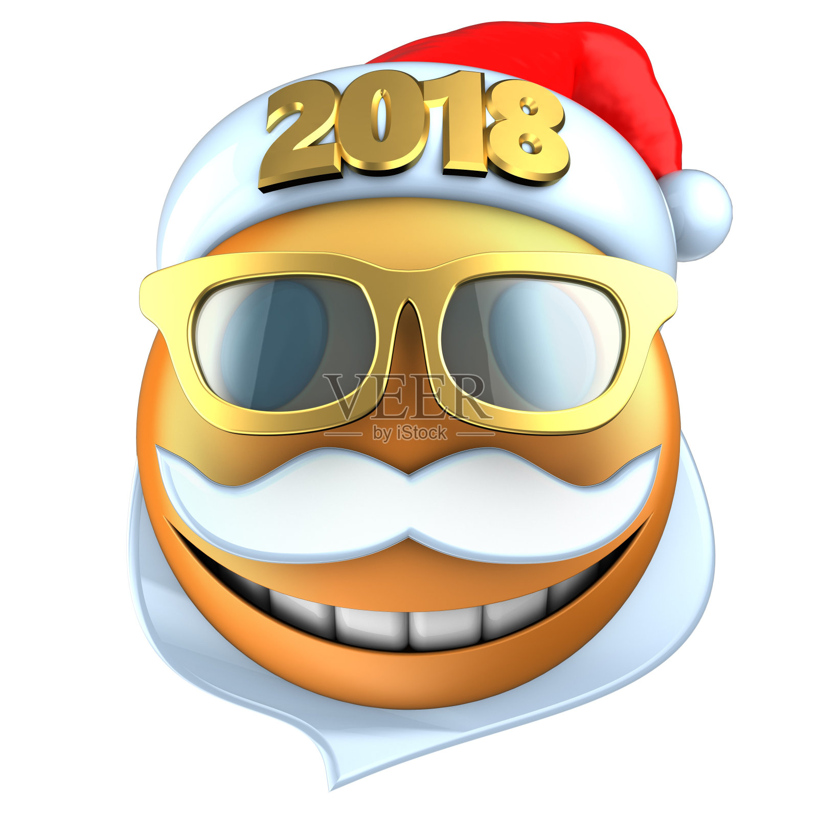 3d橙色表情微笑与2018圣诞帽照片摄影图片