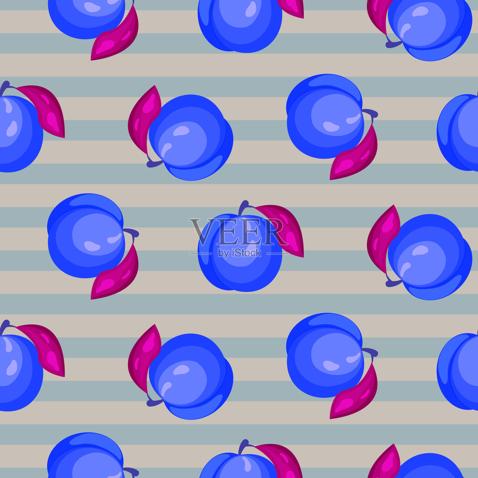 青梅紫果无缝矢量图案插画图片素材