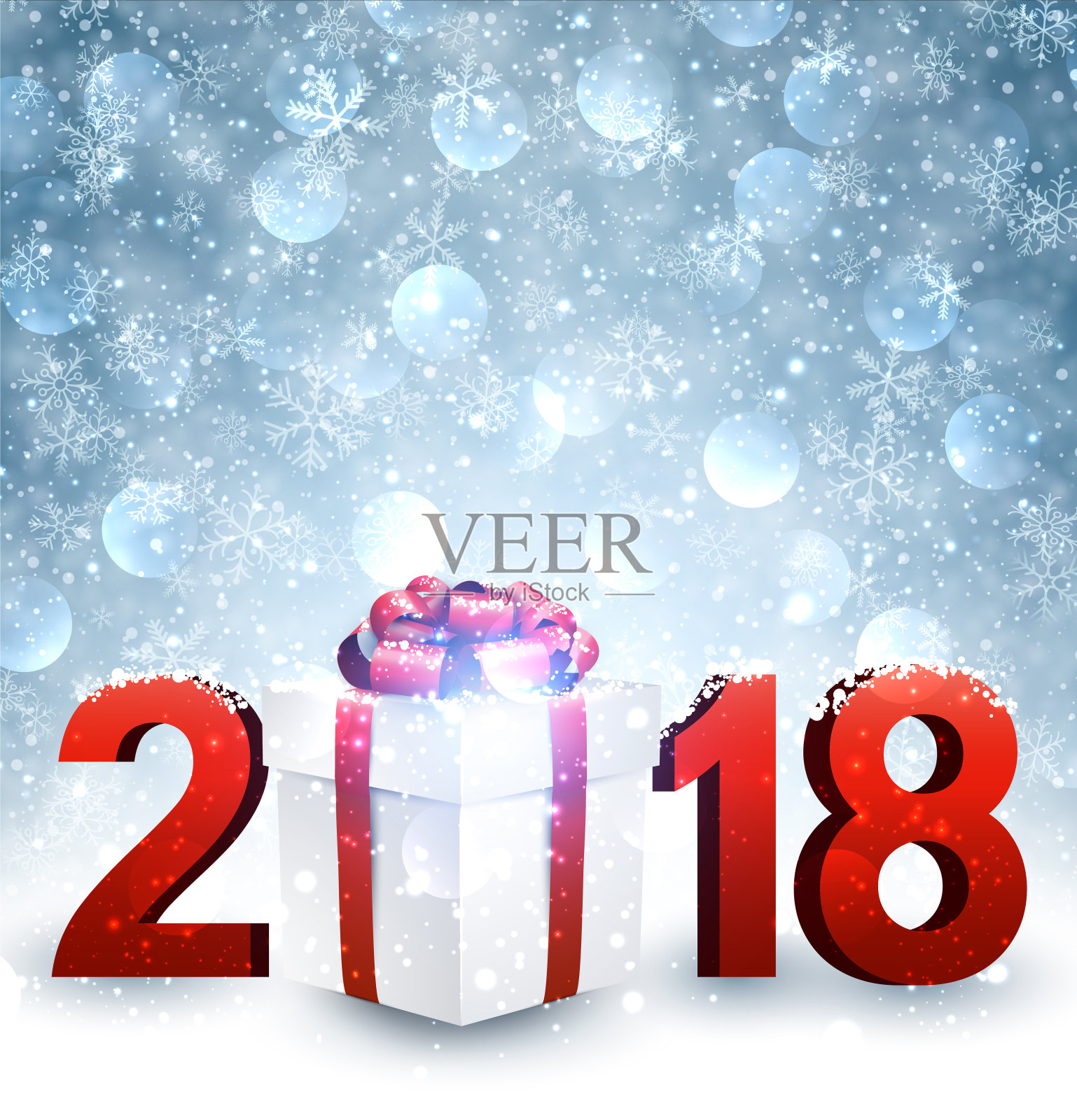 2018年新年背景与礼物。插画图片素材