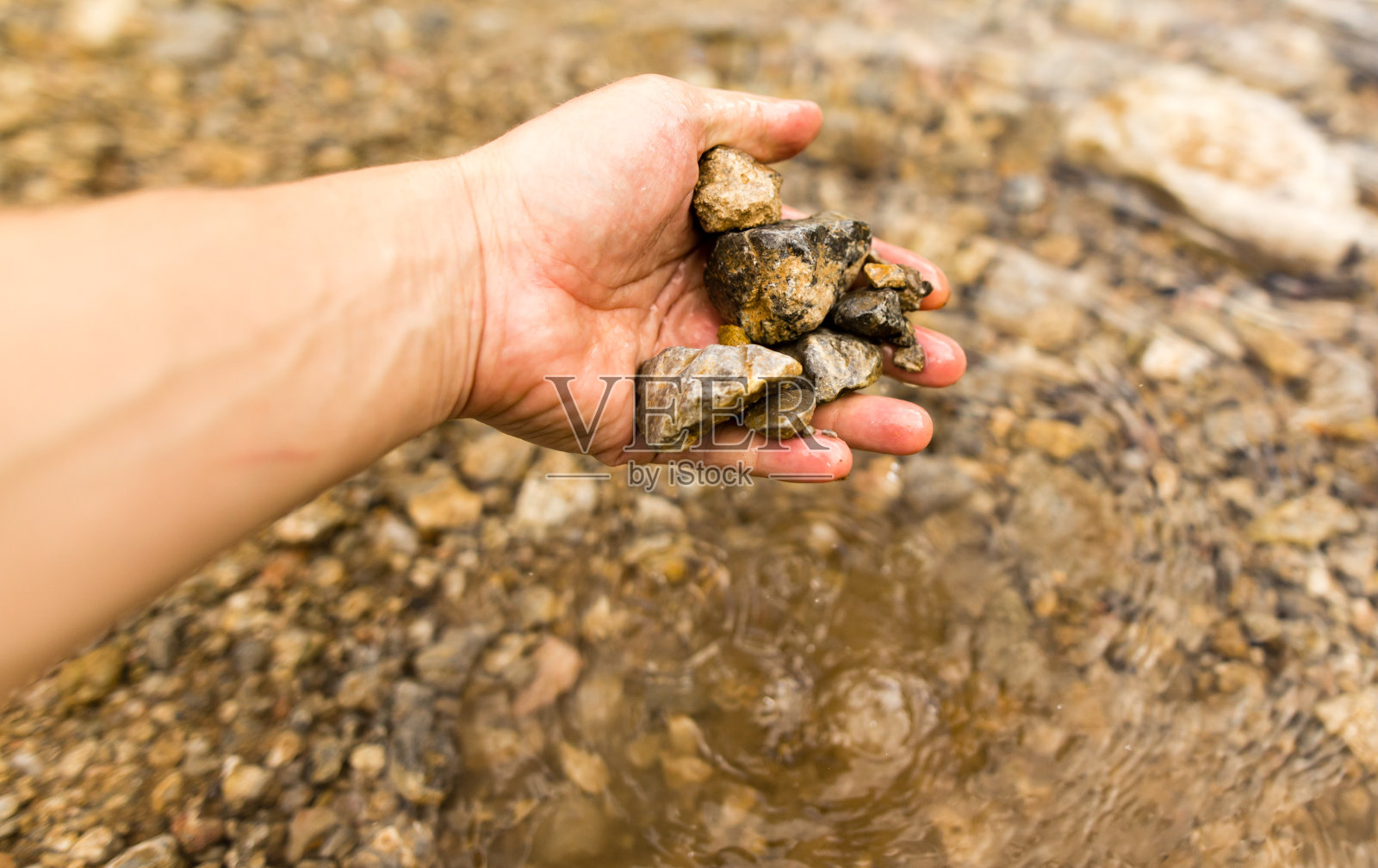 小石头放在池塘里照片摄影图片