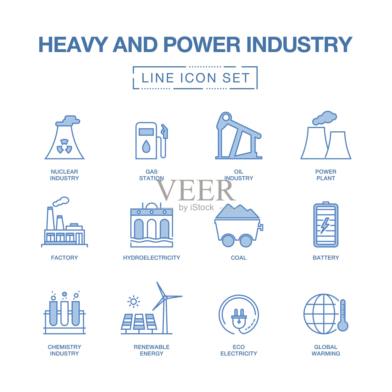 重型和电力工业线图标集插画图片素材