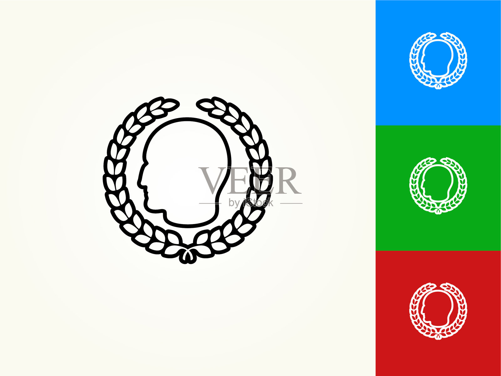 凯撒侧面和月桂花环黑色描线图标插画图片素材