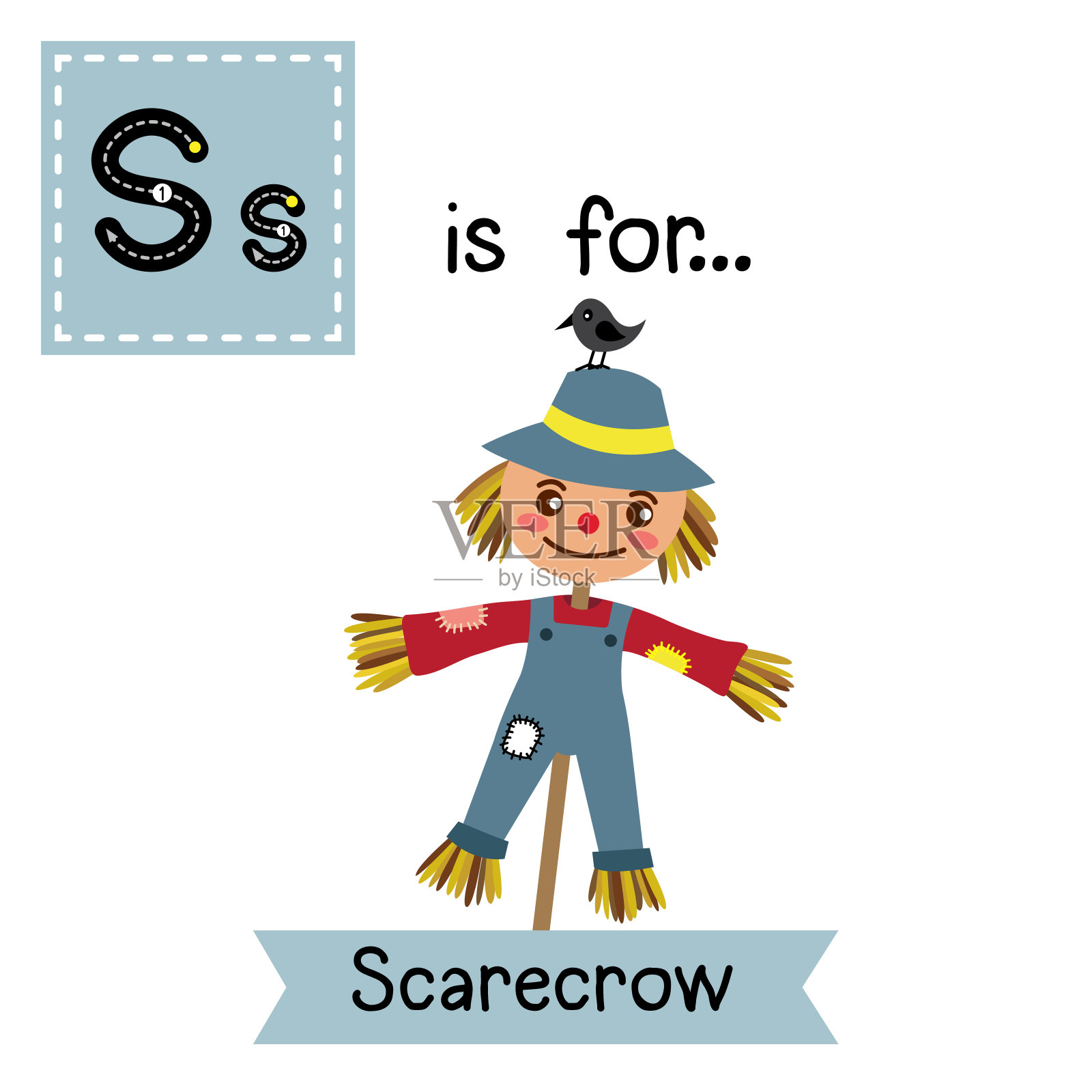 字母S跟踪。稻草人插画图片素材