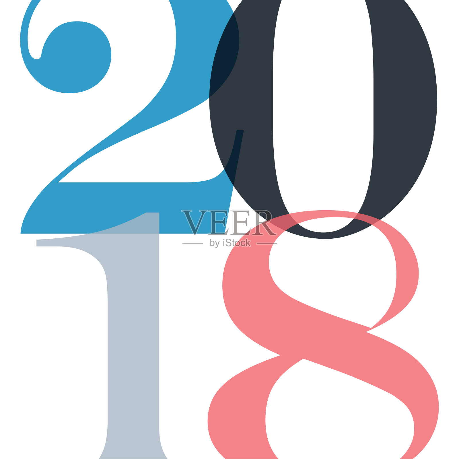 2018年新年快乐!问候卡。五颜六色的设计。矢量插图。插画图片素材