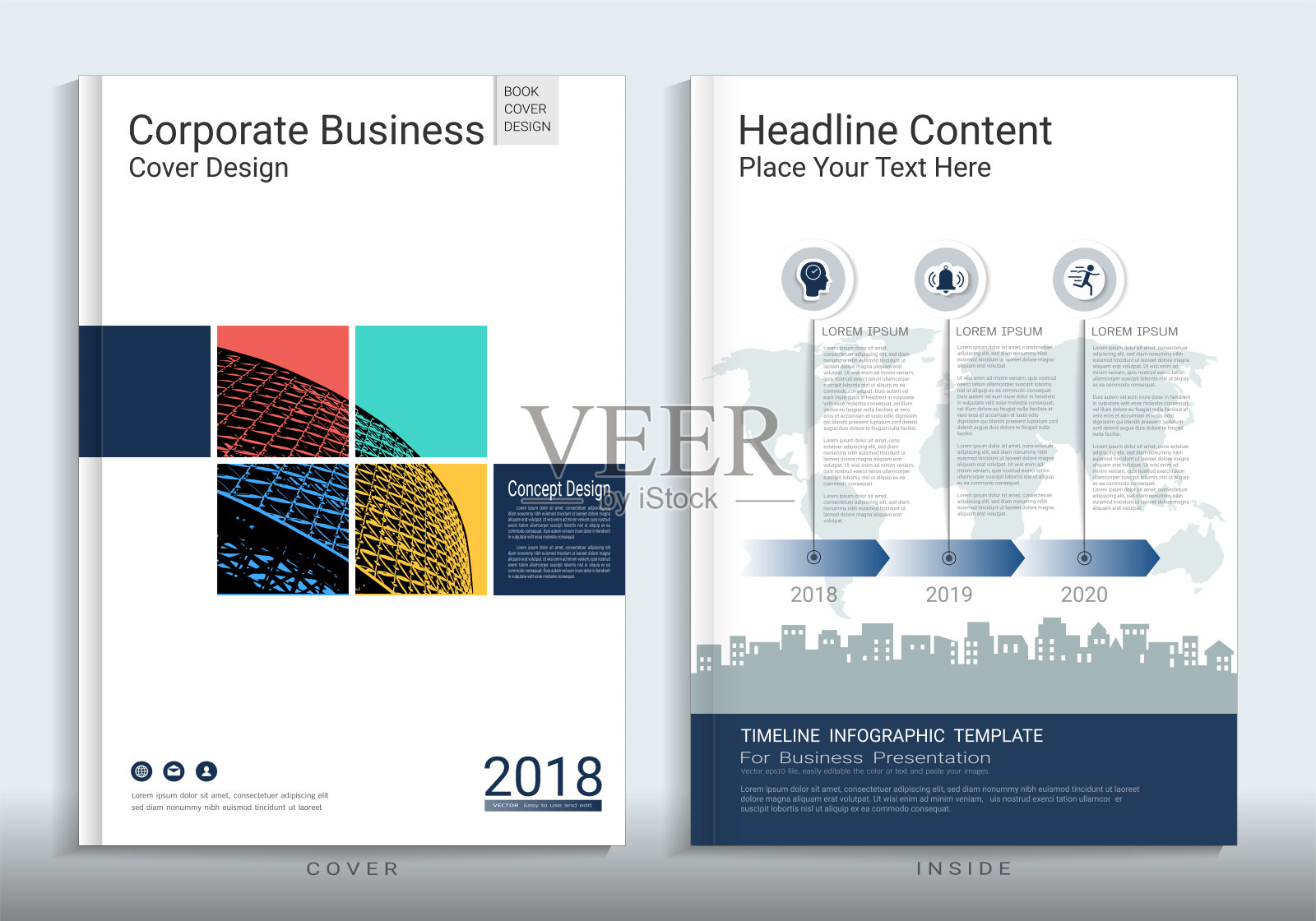 公司商业封面设计，有图片背景空间，用于年度报告，小册子，传单，单张，销售工具包，目录，杂志，小册子，作品集，海报，矢量模板A4大小。设计模板素材