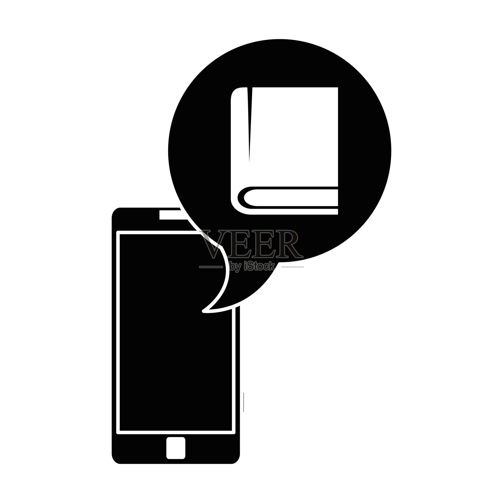 带有语音泡泡和电子书的智能手机插画图片素材