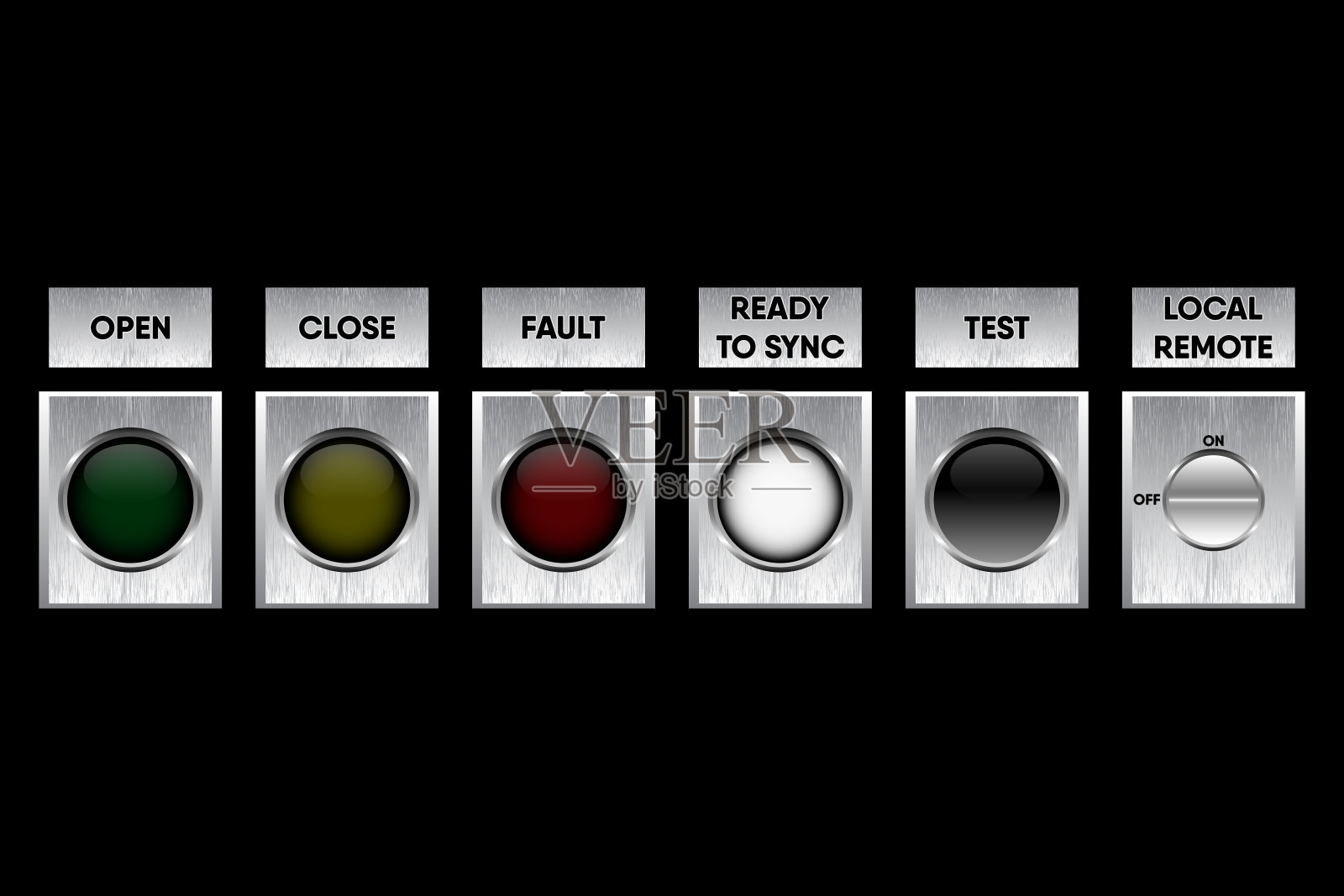 按钮开关装置和控制器面板的操作符号，矢量图。设计元素图片