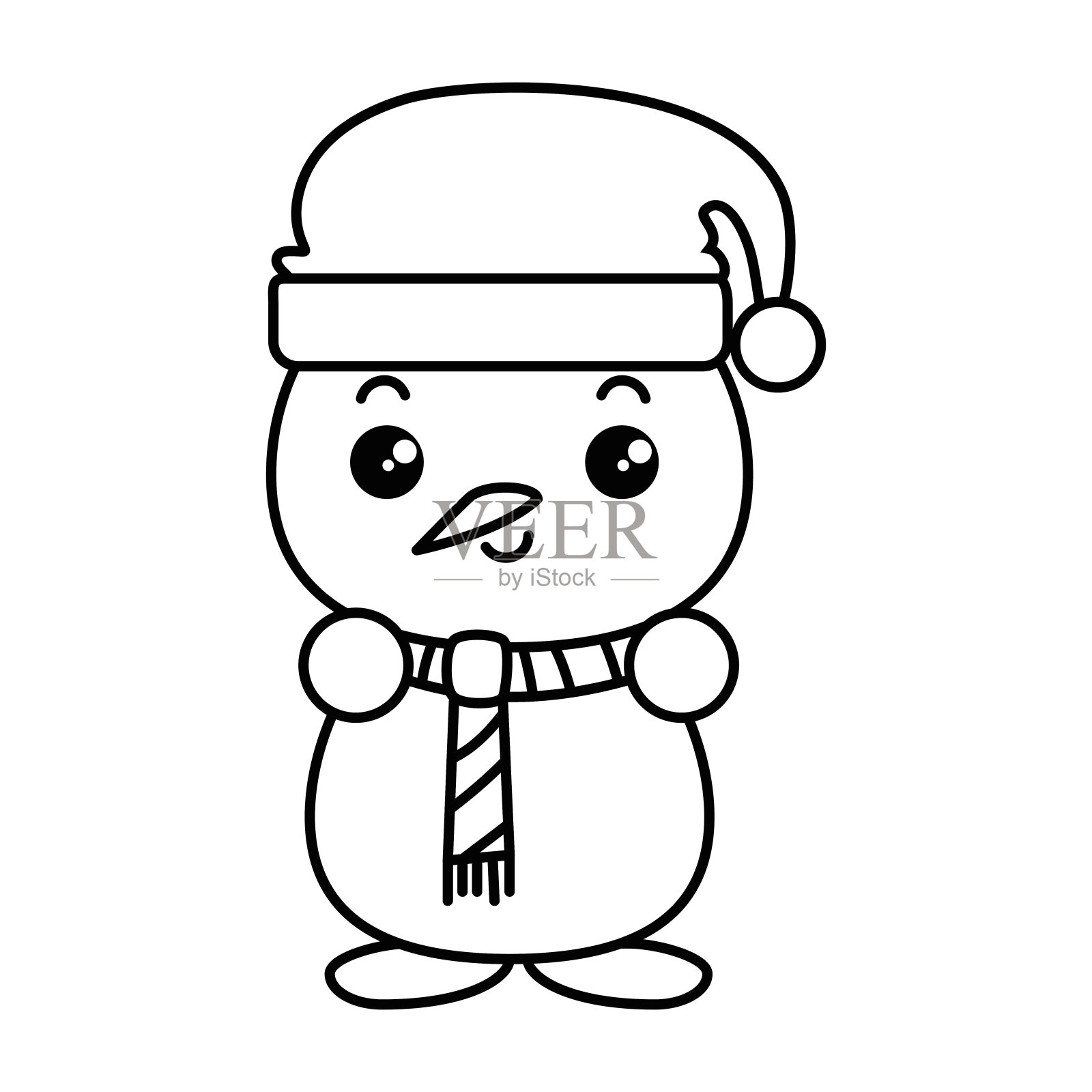 雪人与圣诞帽卡哇伊性格插画图片素材
