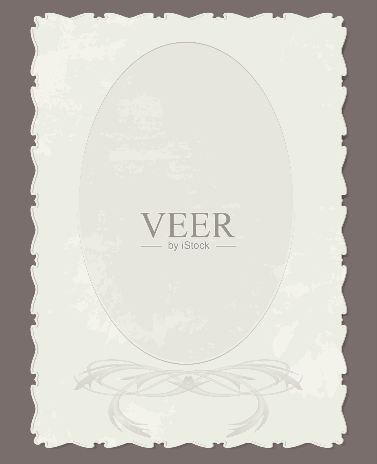 矢量复古垂直纸板相框压花装饰边缘，图案，和斑点的老。椭圆形窗口的照片插画图片素材