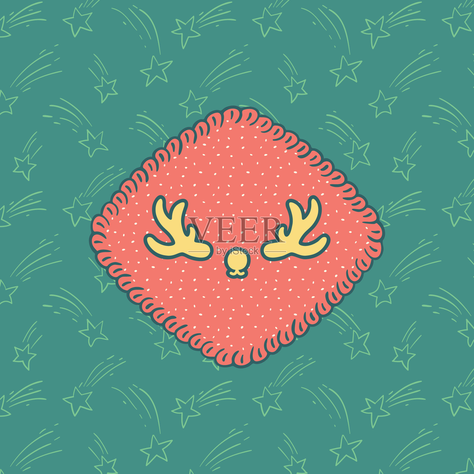 圣诞和新年的古董装饰框架与圣诞老人的鹿的象征插画图片素材