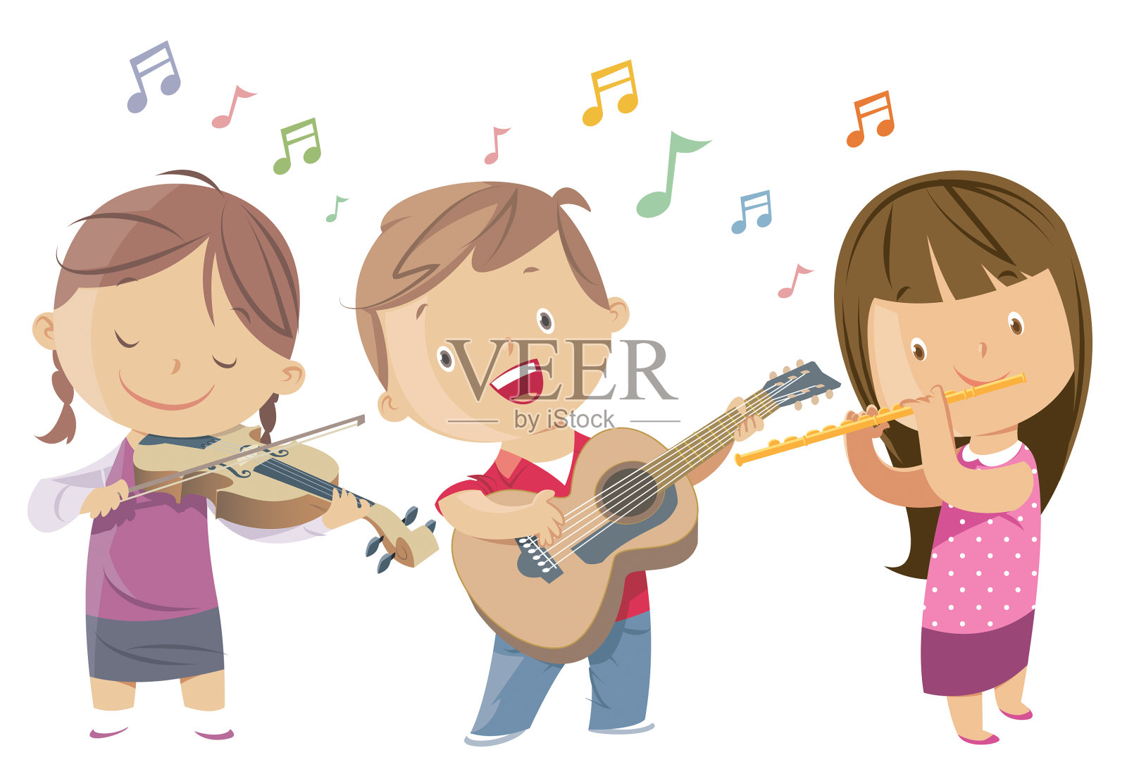 孩子们弹吉他，拉小提琴，吹长笛设计元素图片