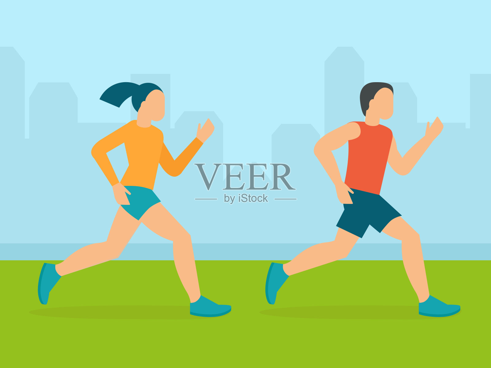 矢量男人和女人跑马拉松插画图片素材