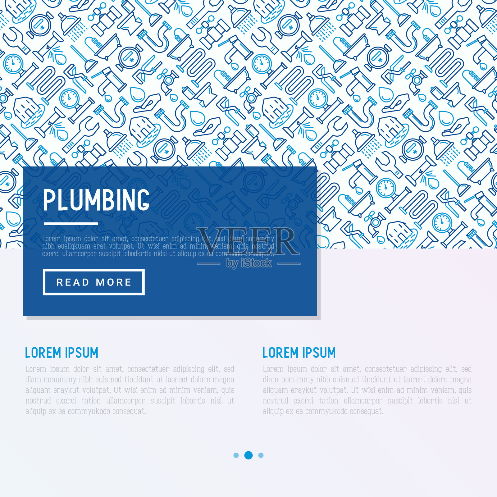 管道概念与细线图标浴缸，淋浴，管道，扳手，下降，泄漏，仪表，柱塞。现代矢量插图横幅，网页，印刷媒体。插画图片素材