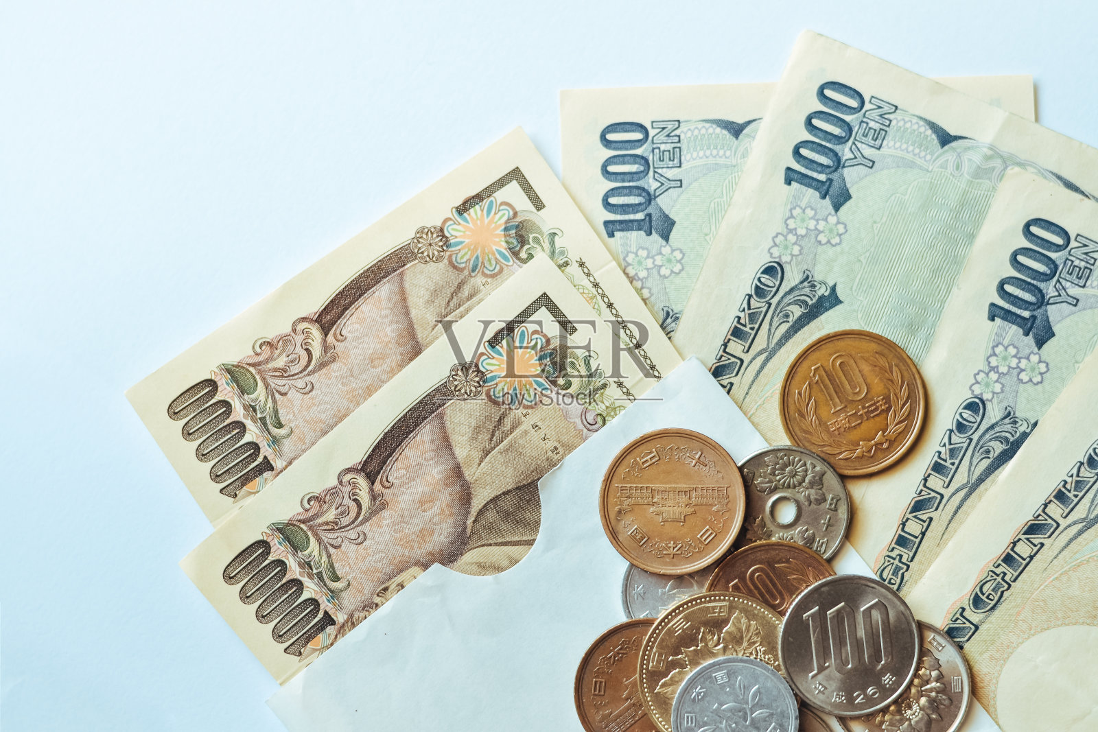 日本商业纸币和硬币照片摄影图片