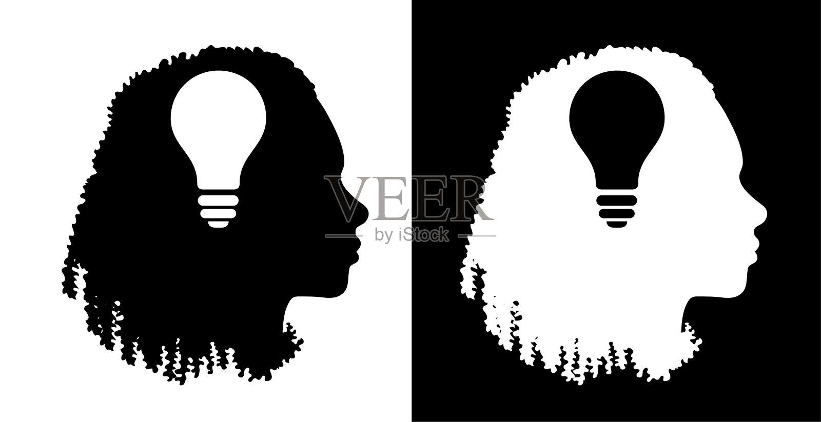 灯泡想法人脸轮廓插画图片素材