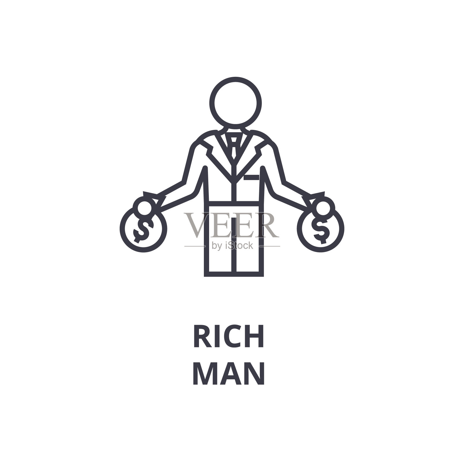 富人线条图标、轮廓符号、线性符号、矢量、平面插图图标素材