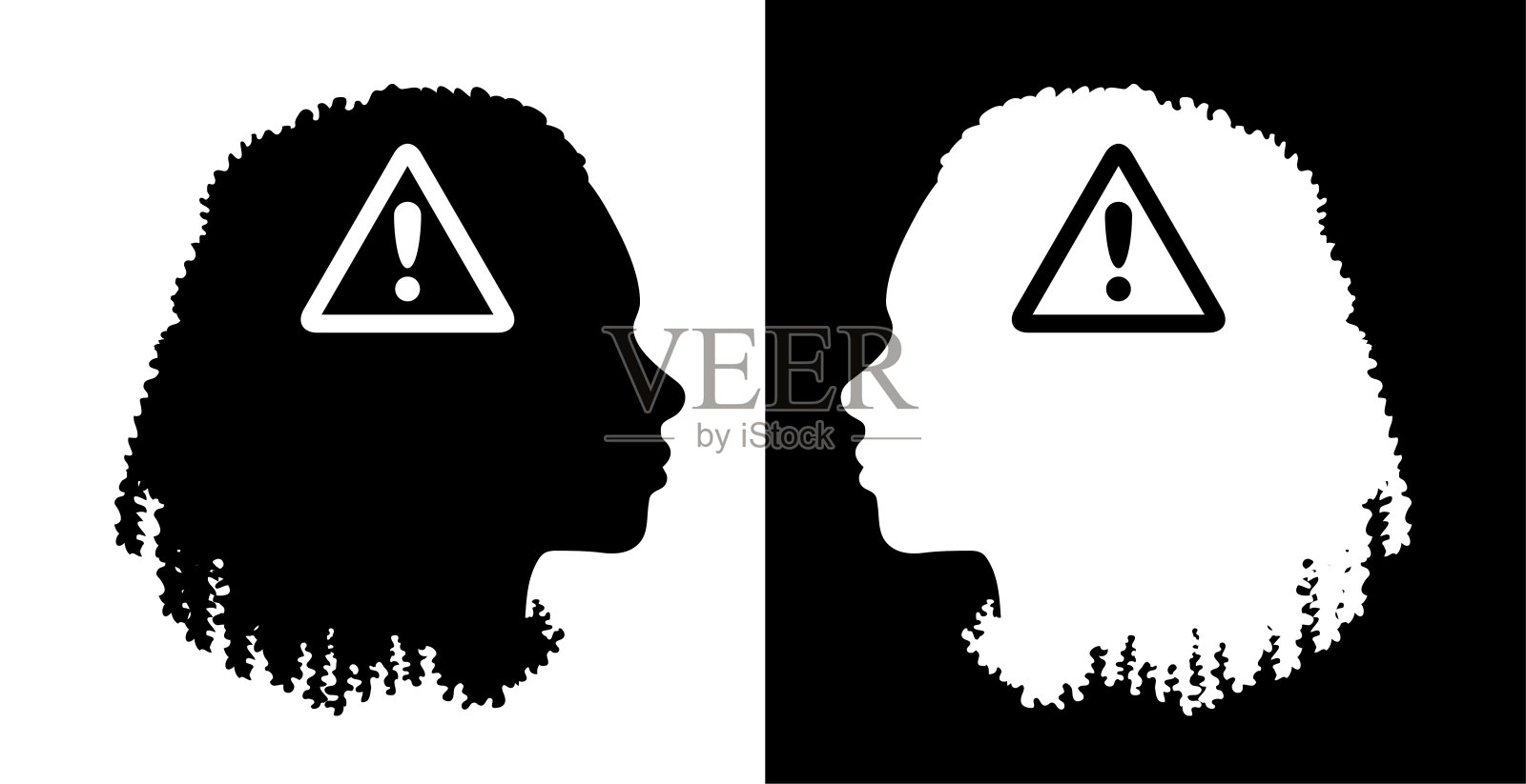 注意标志、感叹号、面部轮廓插画图片素材