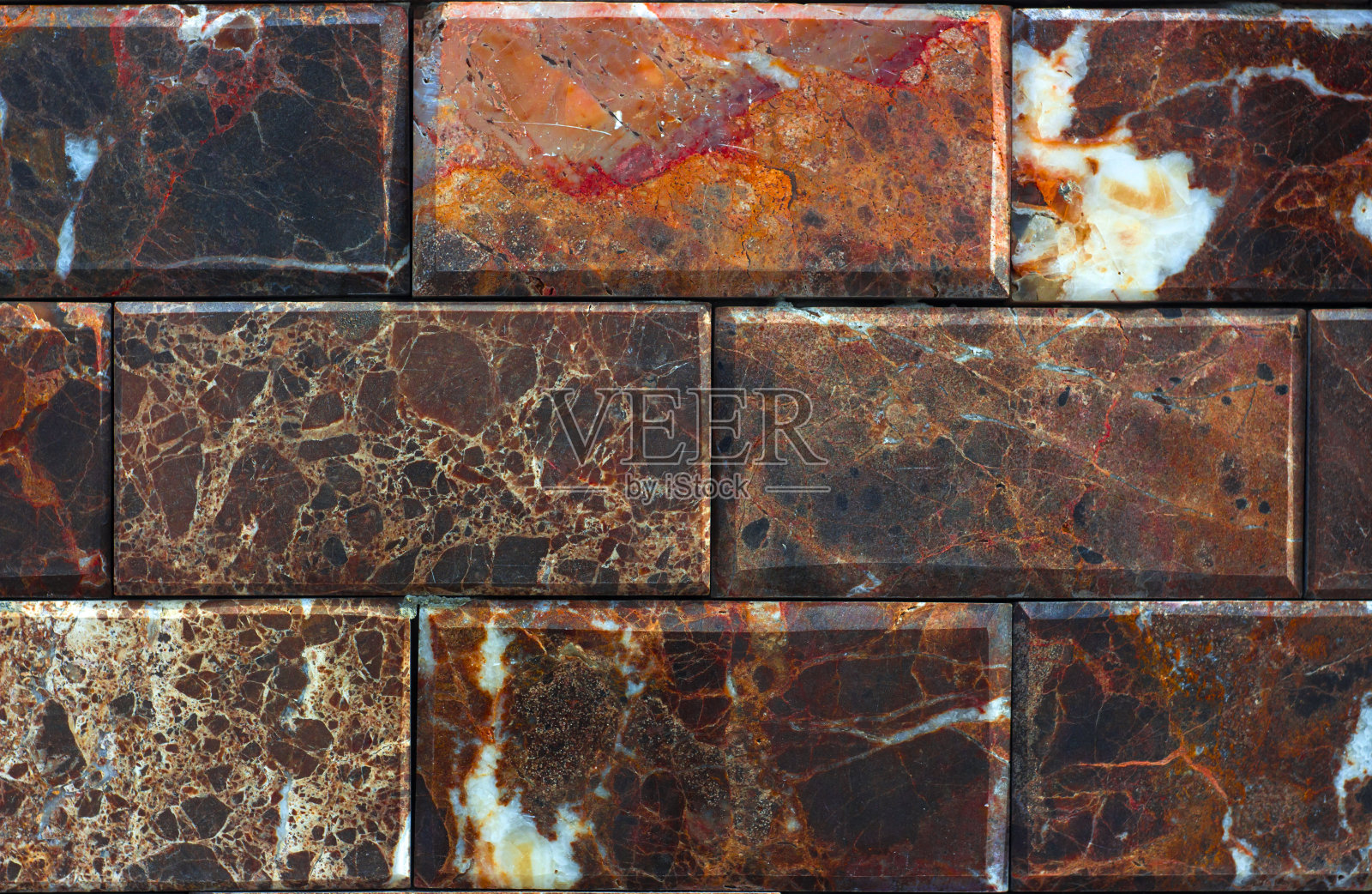 大理石纹理装饰砖，天然石材制墙砖。建筑材料。照片摄影图片