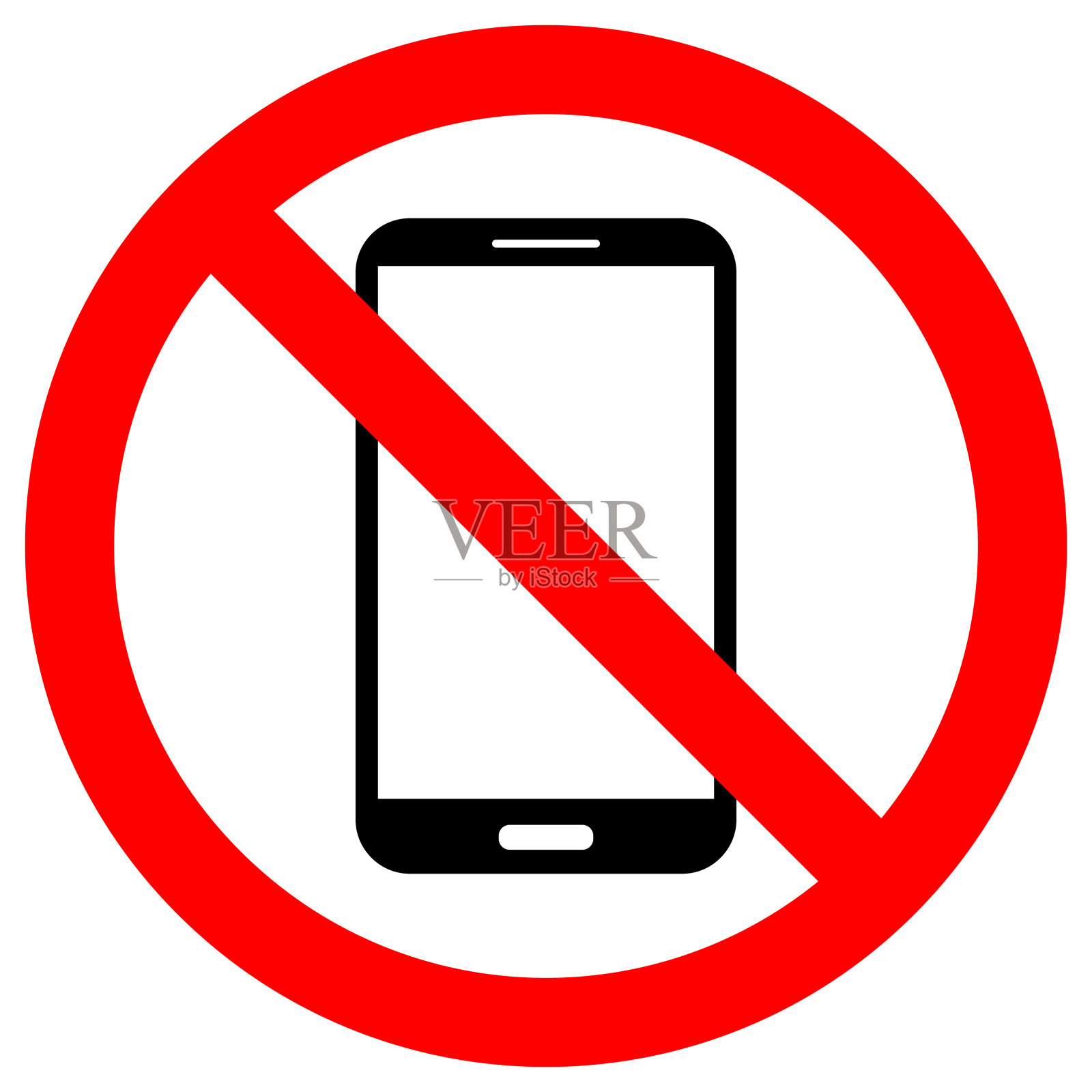 禁止使用手机。智能手机图标中的红色圆圈。向量插画图片素材