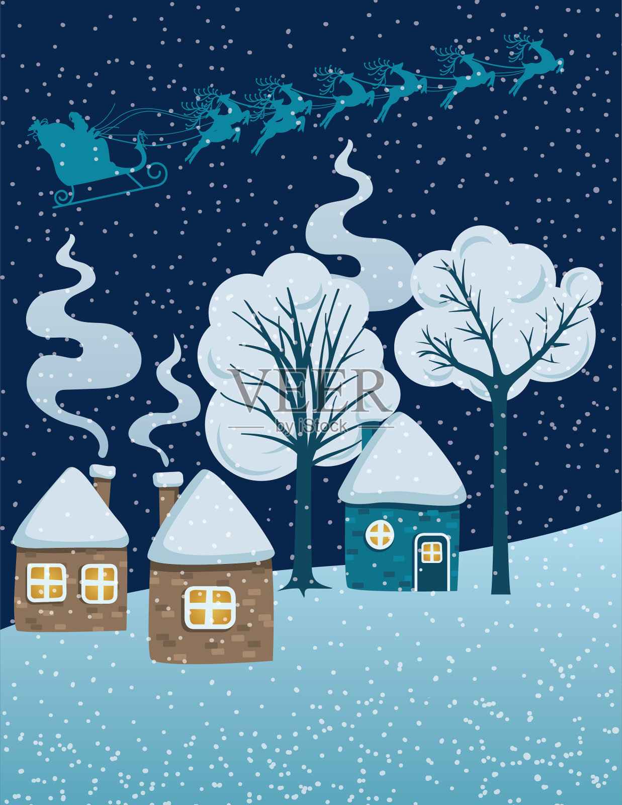 雪山上可爱的房子插画图片素材