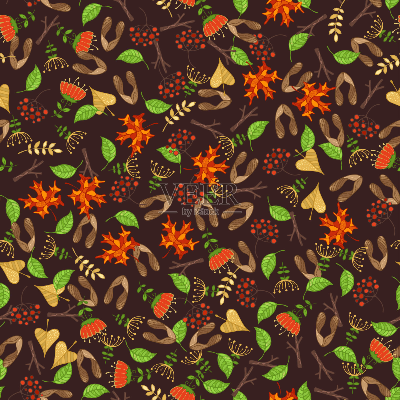 向量无缝秋季自然格局。插画图片素材