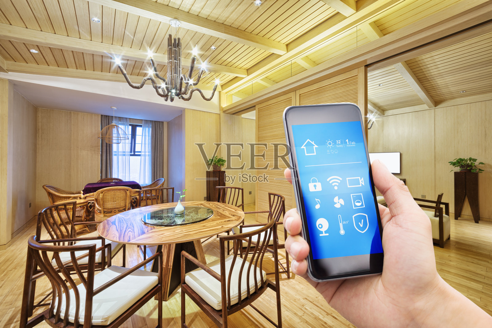 智能手机，智能家居，现代餐厅照片摄影图片